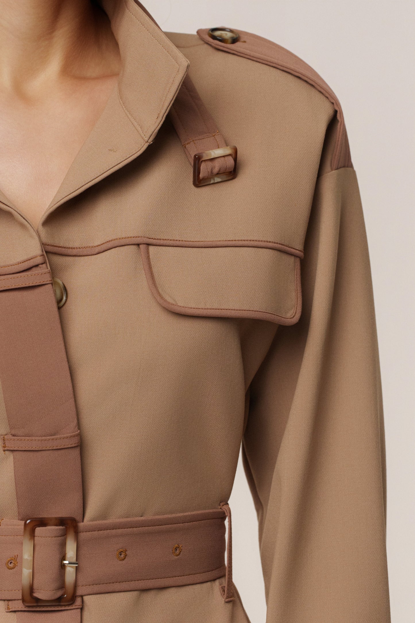 Beige Icon Belted Midi Dress JLUXLABEL