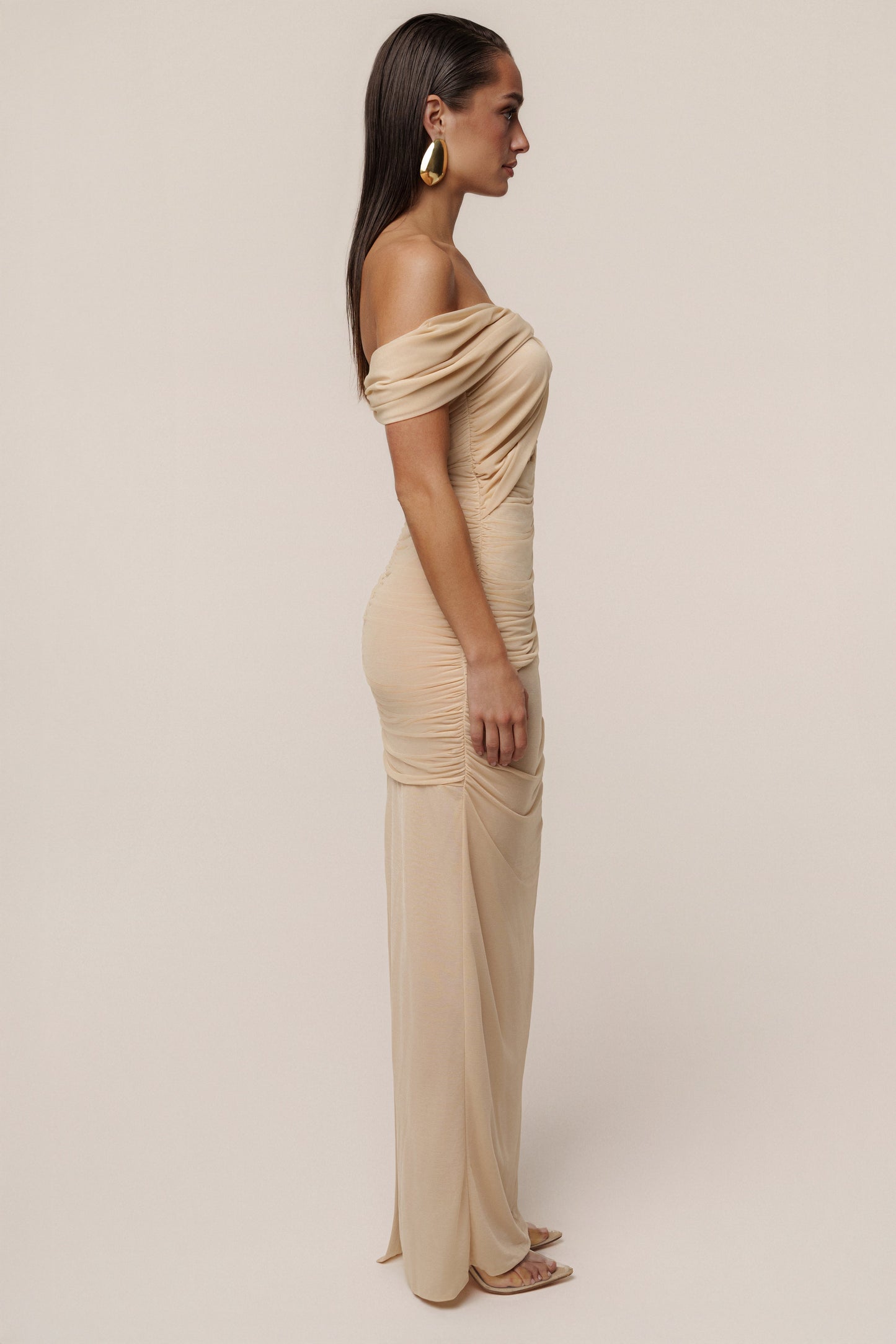 Ivory Alessandra Off Shoulder Maxi Dress JLUXLABEL
