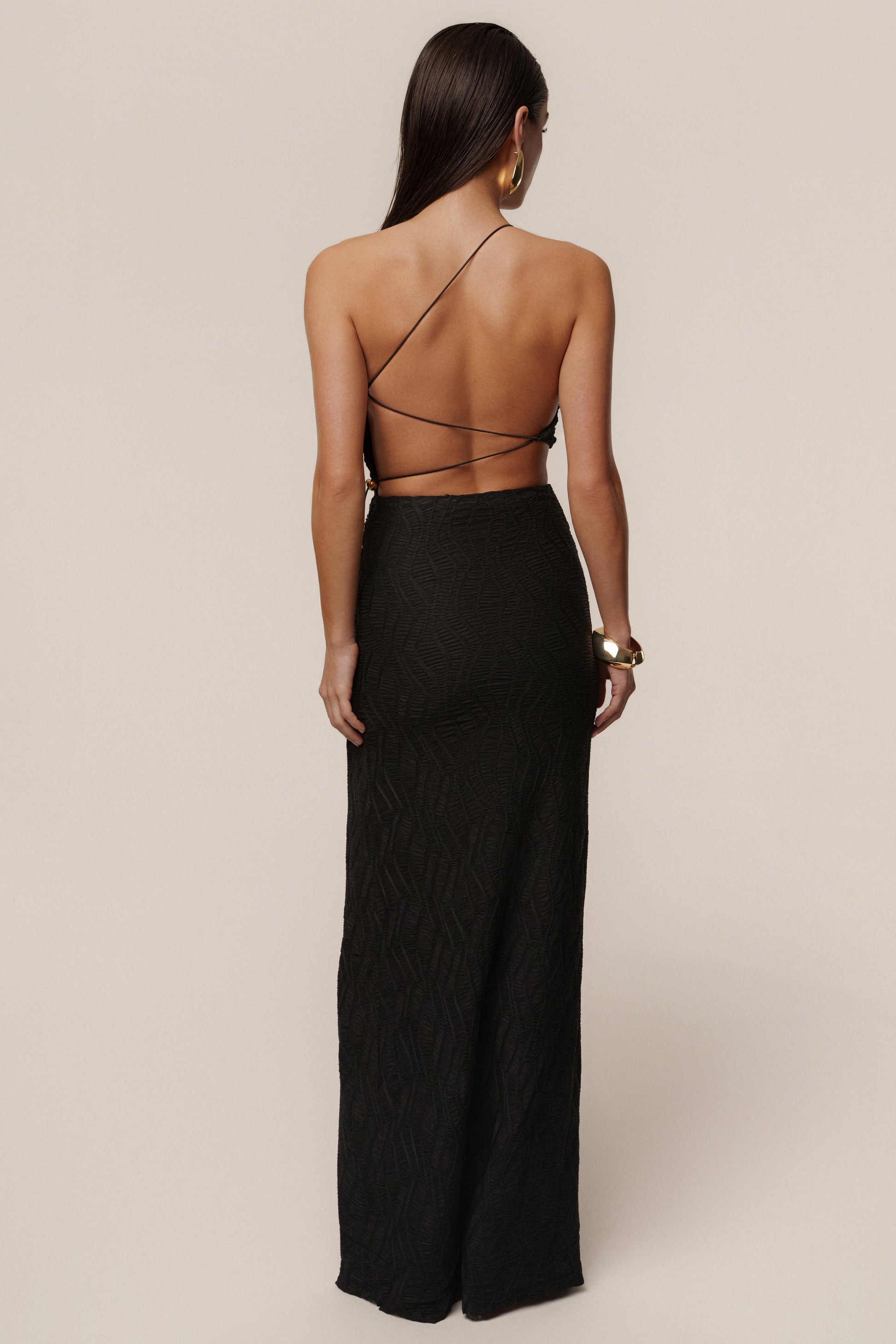 Black Adriana One Shoulder Maxi Dress JLUXLABEL