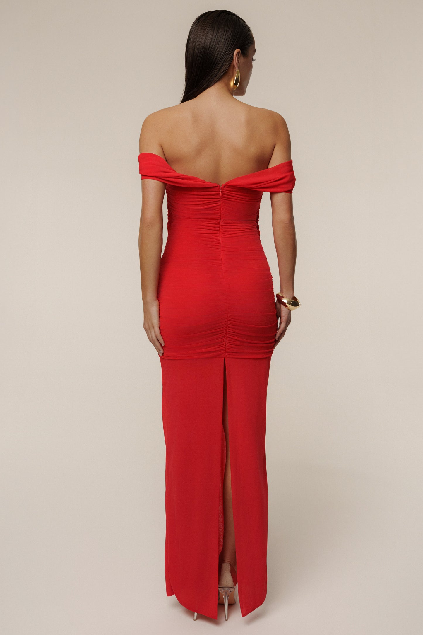 Red Alessandra Off Shoulder Maxi Dress JLUXLABEL