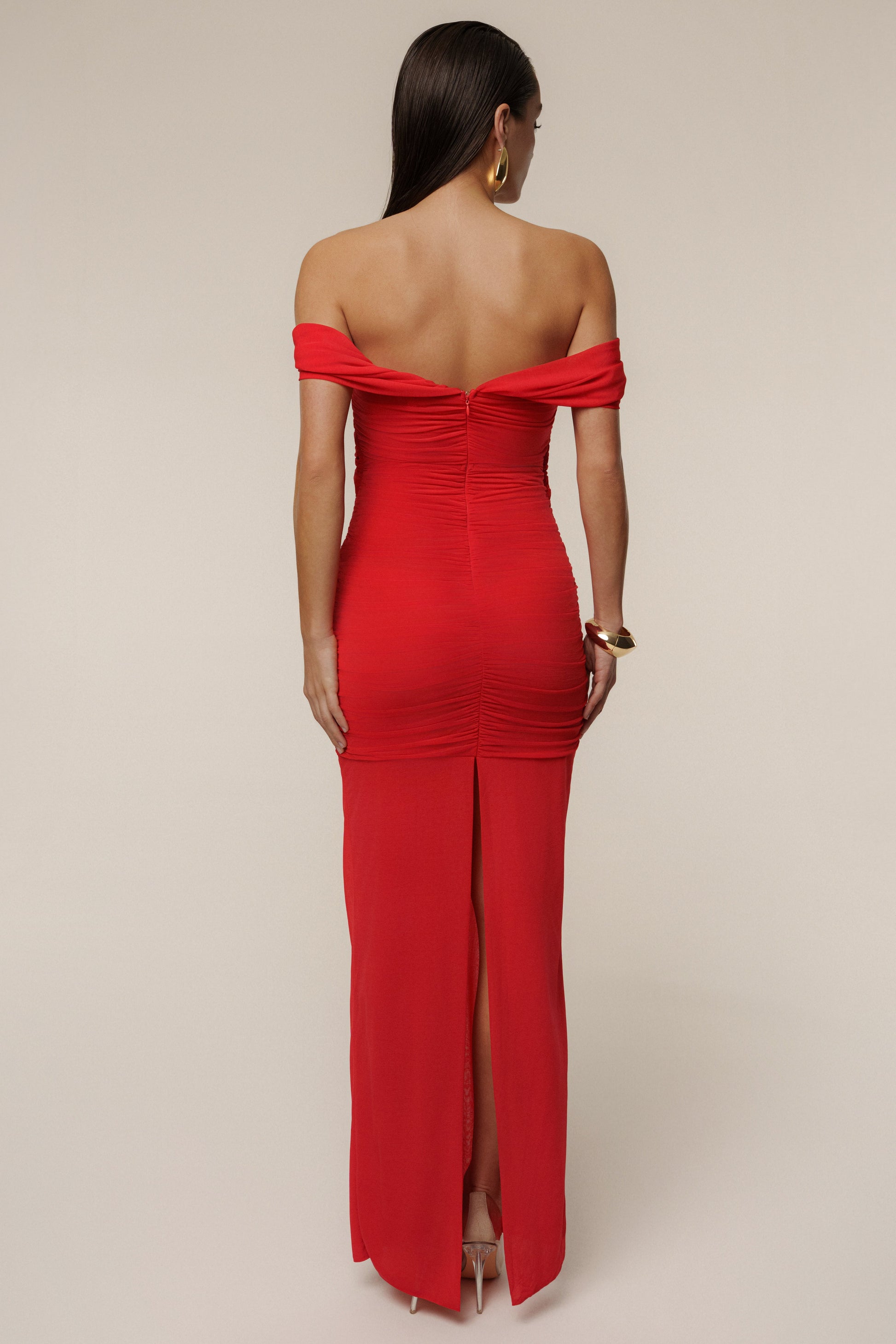 Red Alessandra Off Shoulder Maxi Dress JLUXLABEL