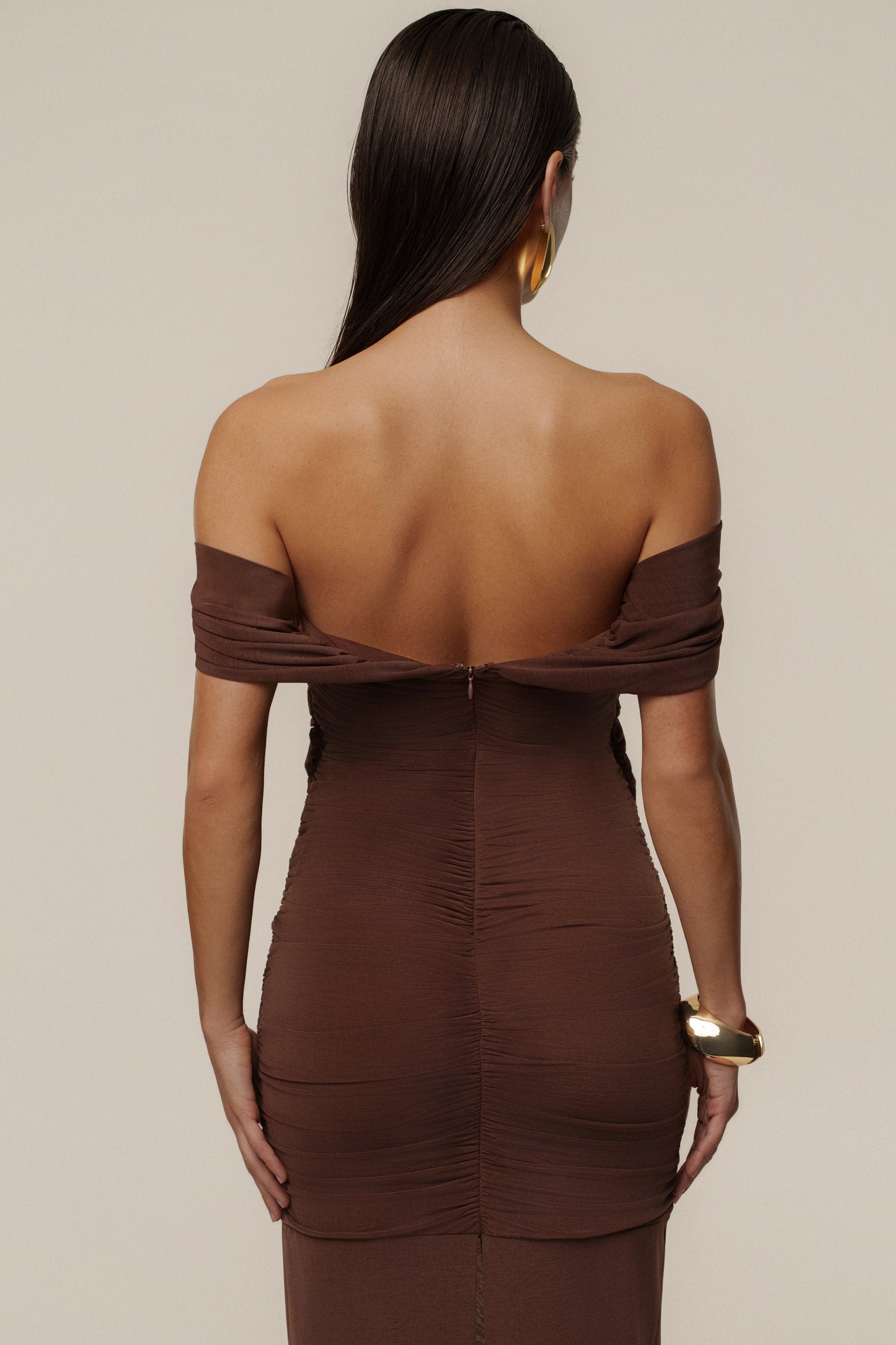 Chocolate Alessandra Off Shoulder Maxi Dress JLUXLABEL