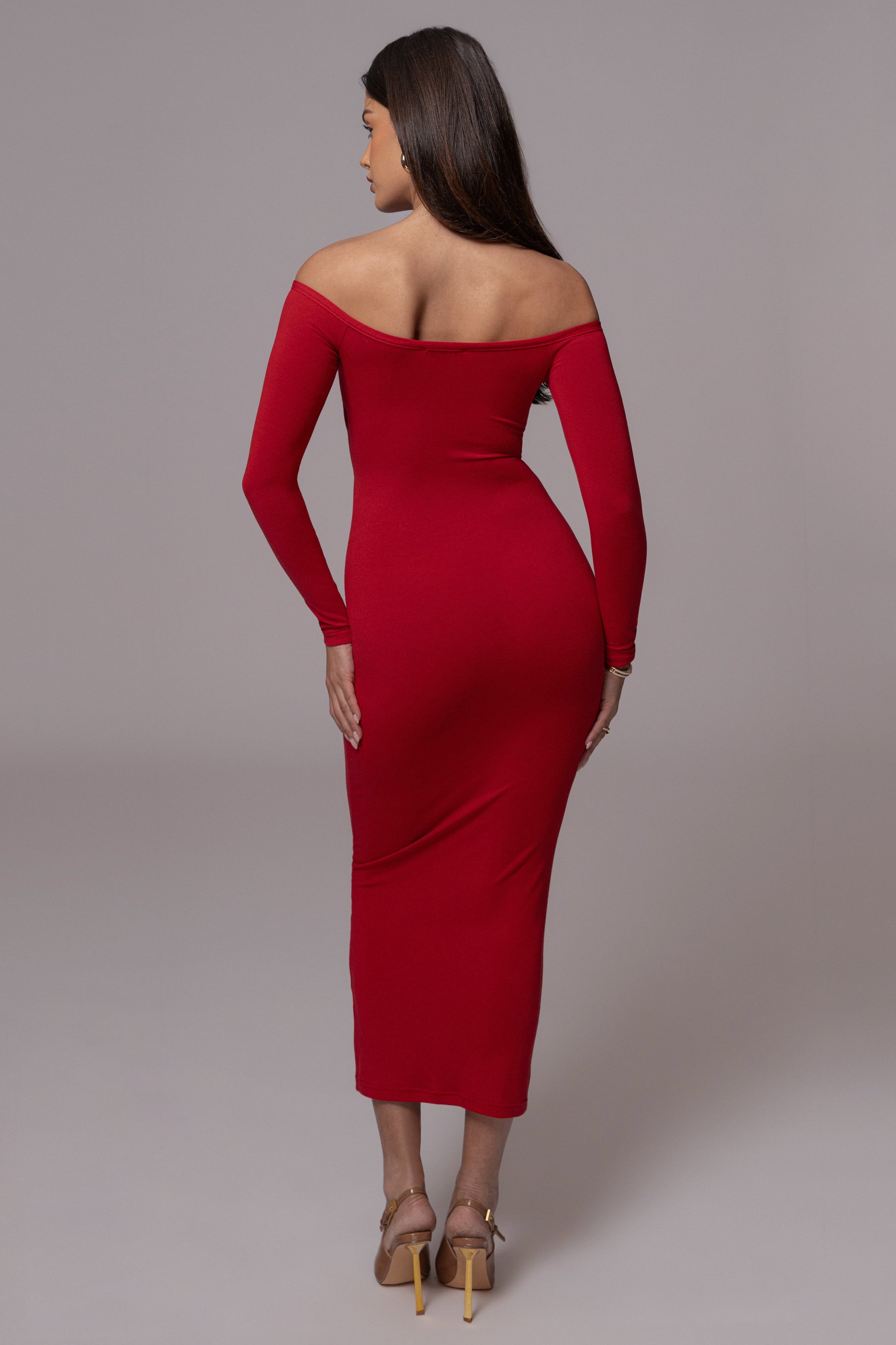 Red Off Shoulder Cutout Dress JLUXLABEL