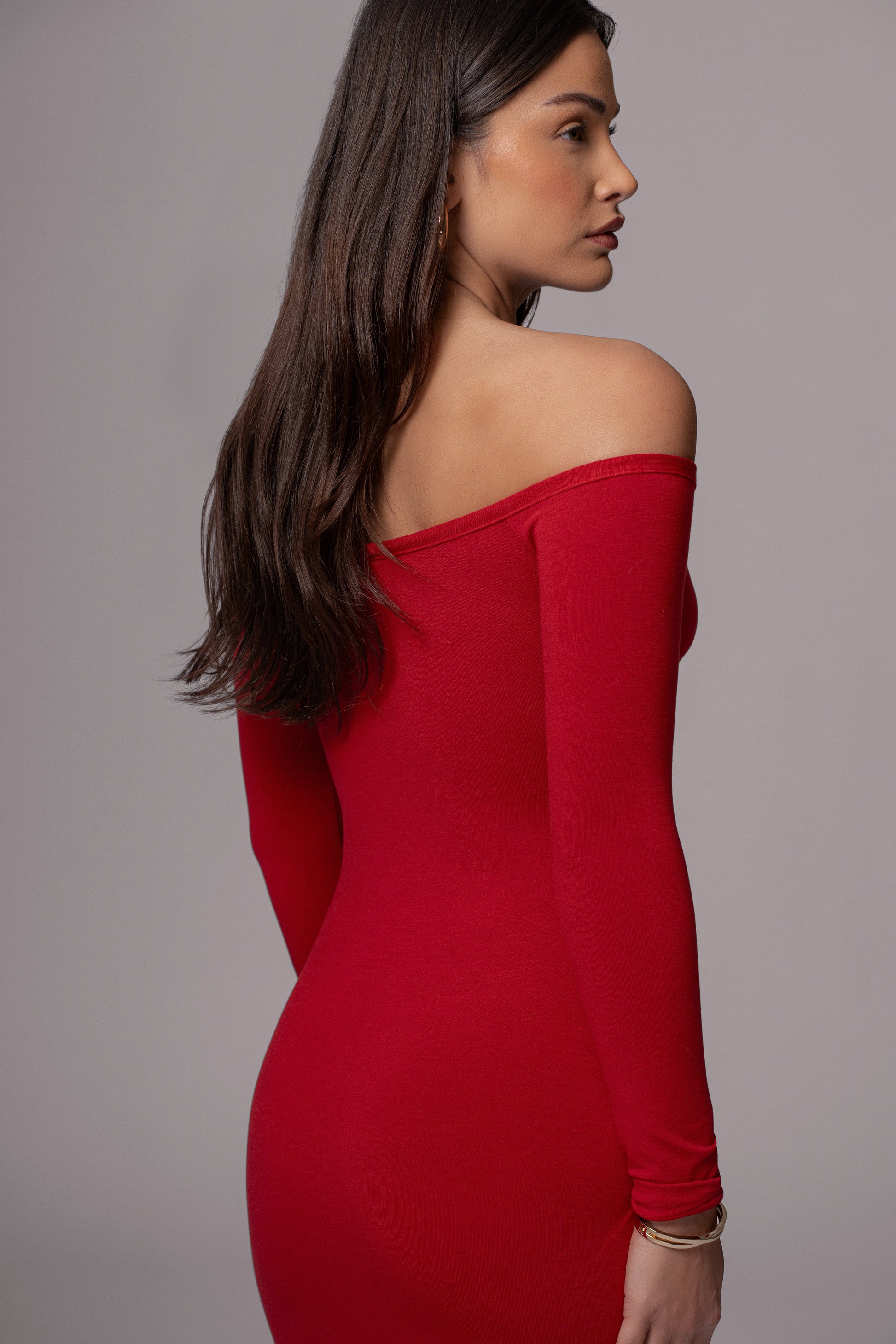 Red Off Shoulder Cutout Dress JLUXLABEL