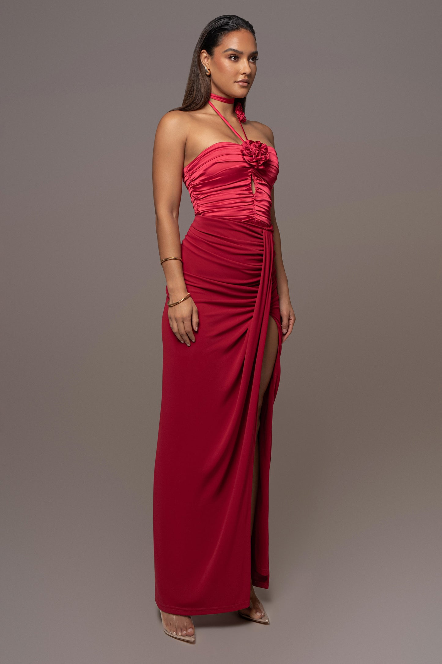 Red Tara Drape Skirt JLUXLABEL