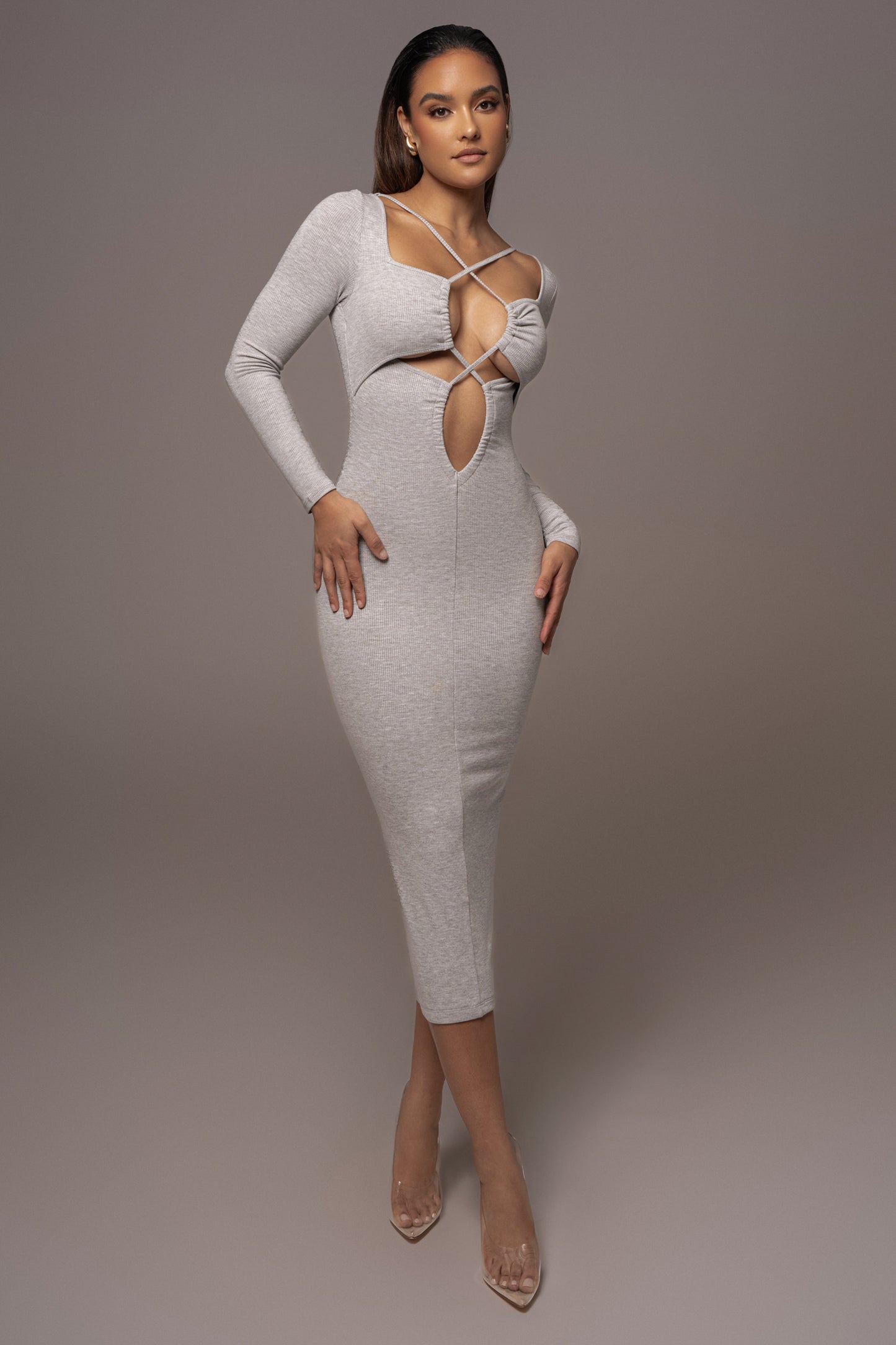 Grey Mesmerize Midi Dress JLUXLABEL