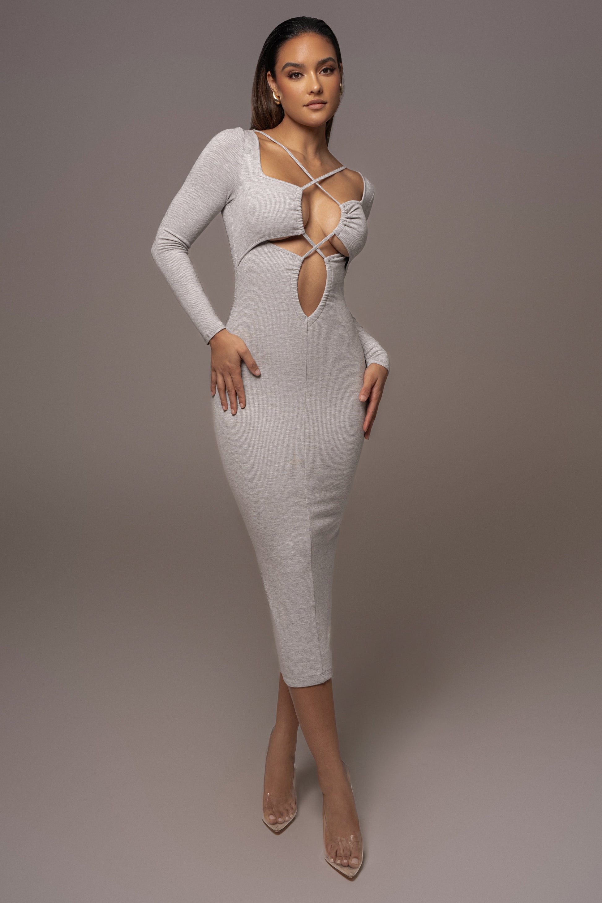 Grey Mesmerize Midi Dress JLUXLABEL