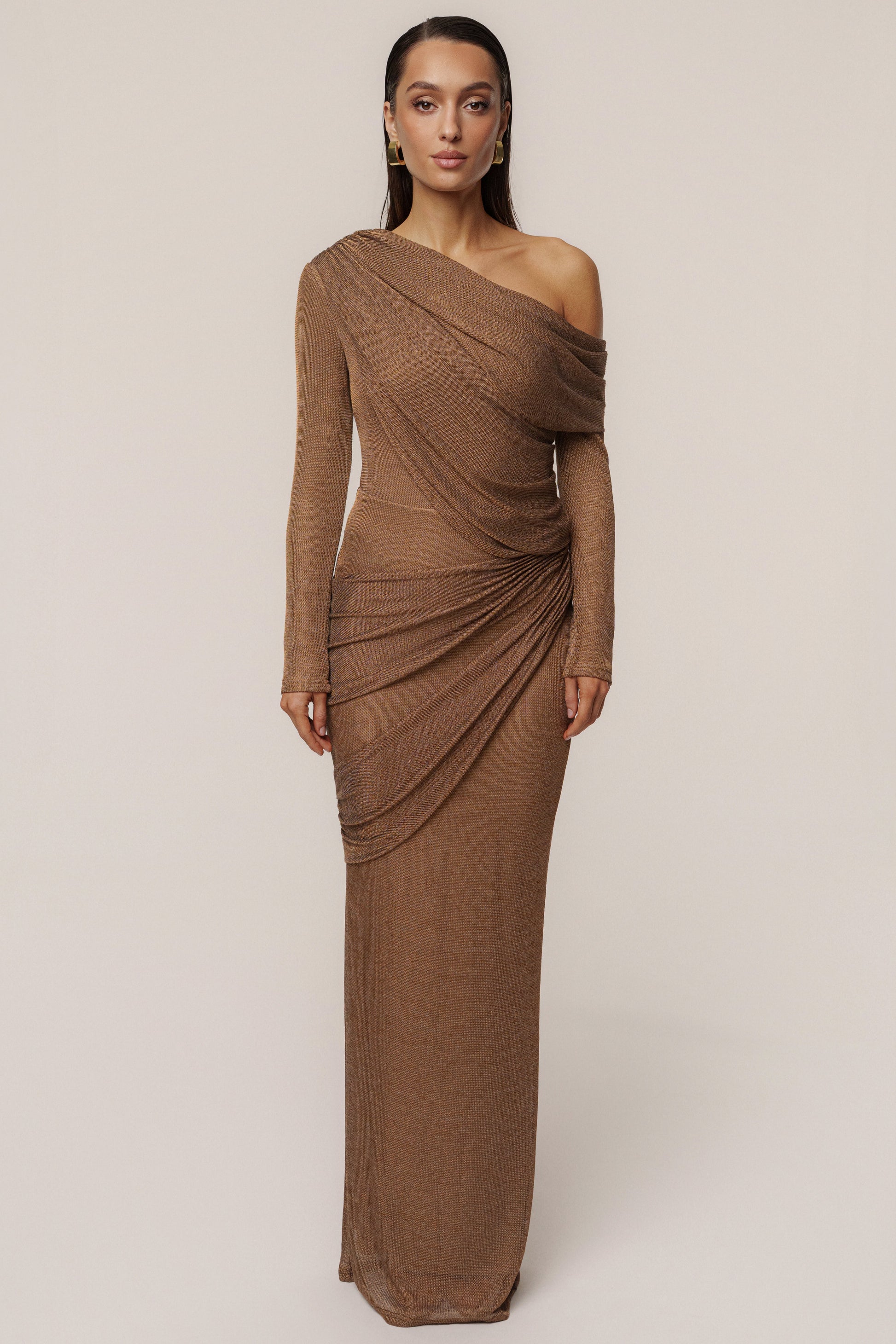 Bronze Opulent Metallic Maxi Skirt JLUXLABEL