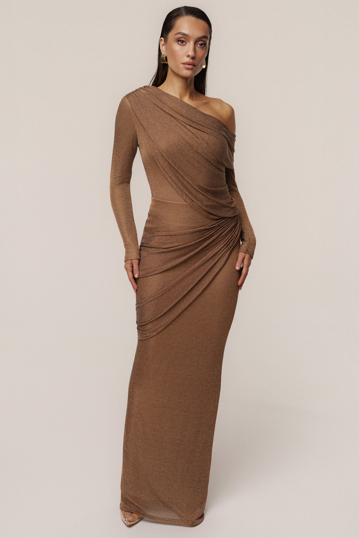 Bronze Opulent Metallic Maxi Skirt JLUXLABEL