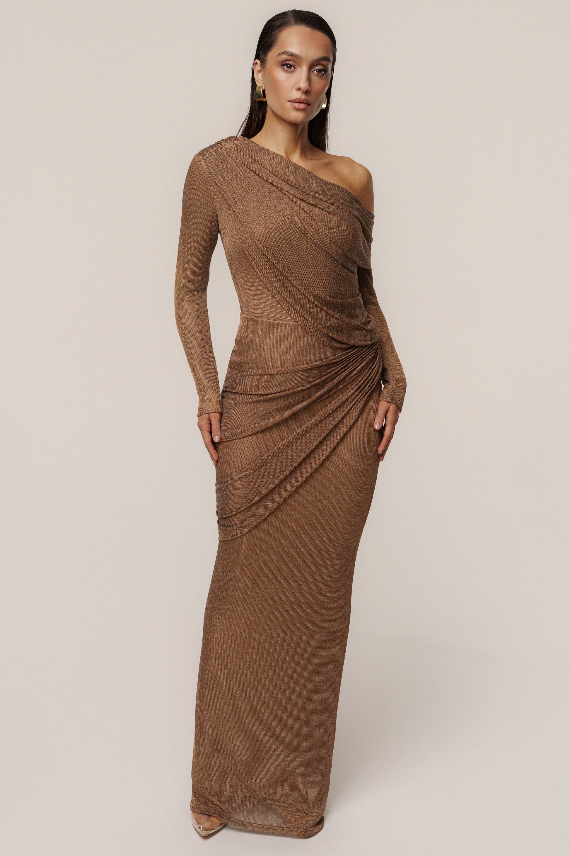 Bronze Opulent Metallic Maxi Skirt JLUXLABEL