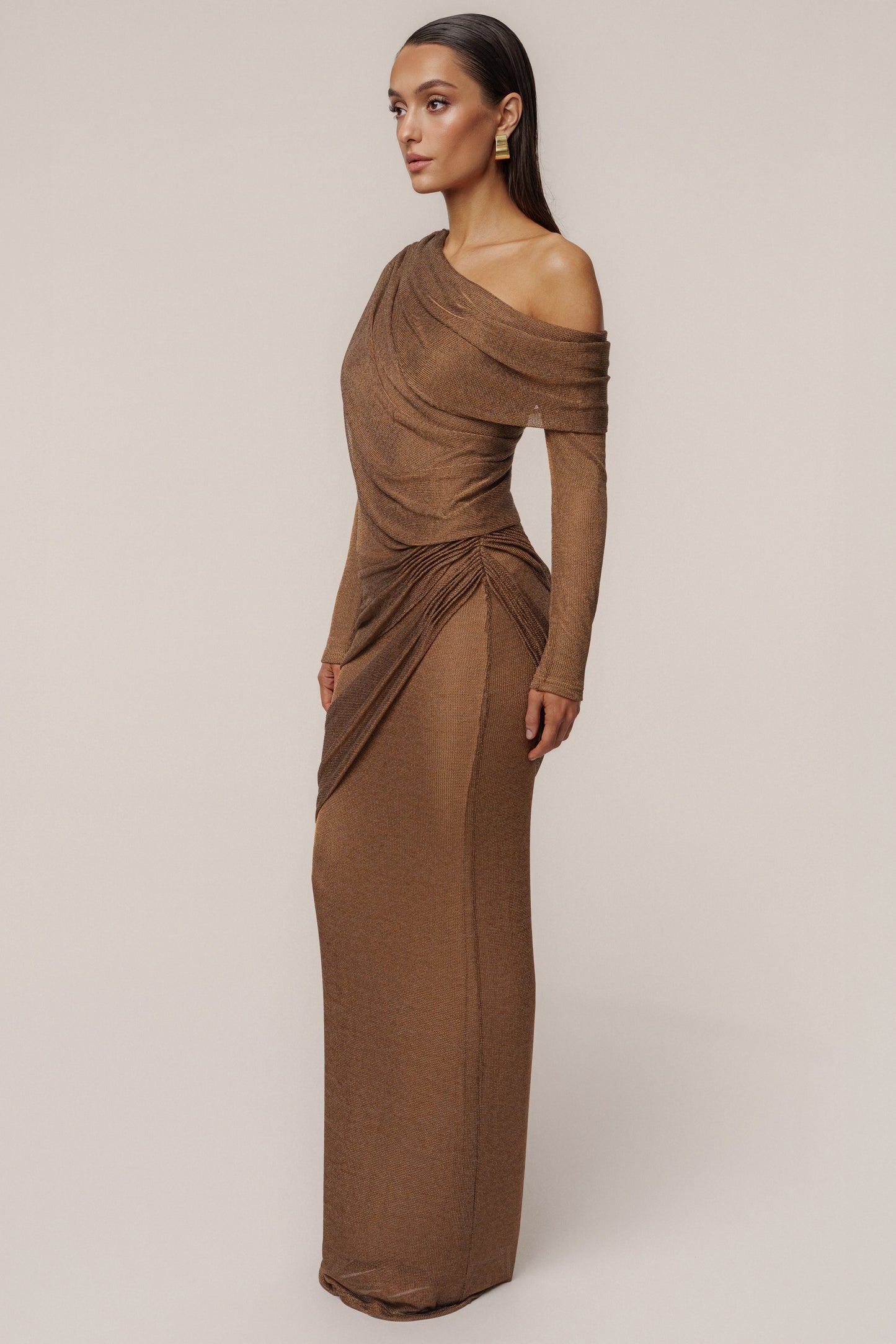Bronze Opulent Metallic Maxi Skirt JLUXLABEL