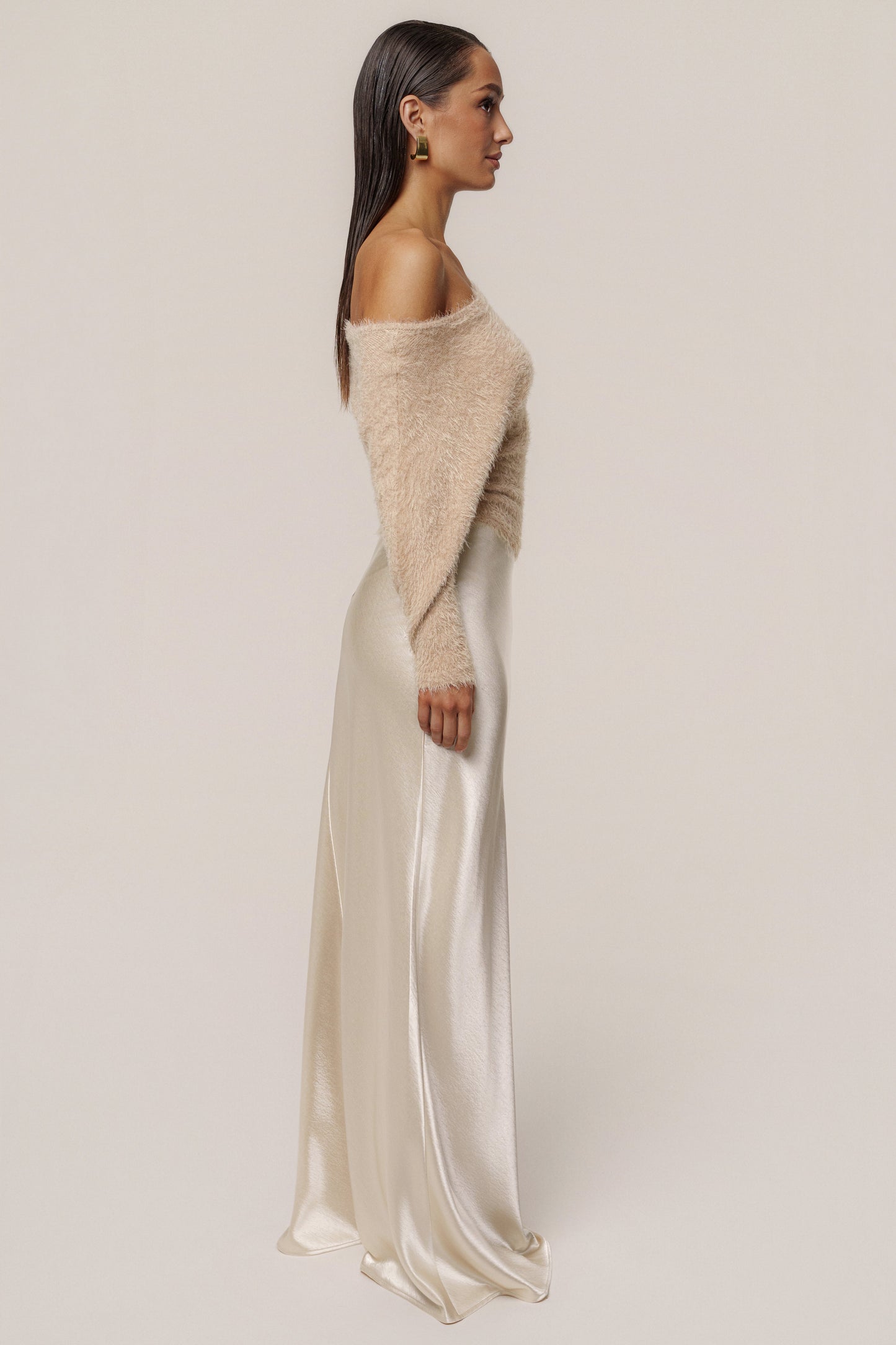 Champagne Tradition Satin Maxi Skirt JLUXLABEL
