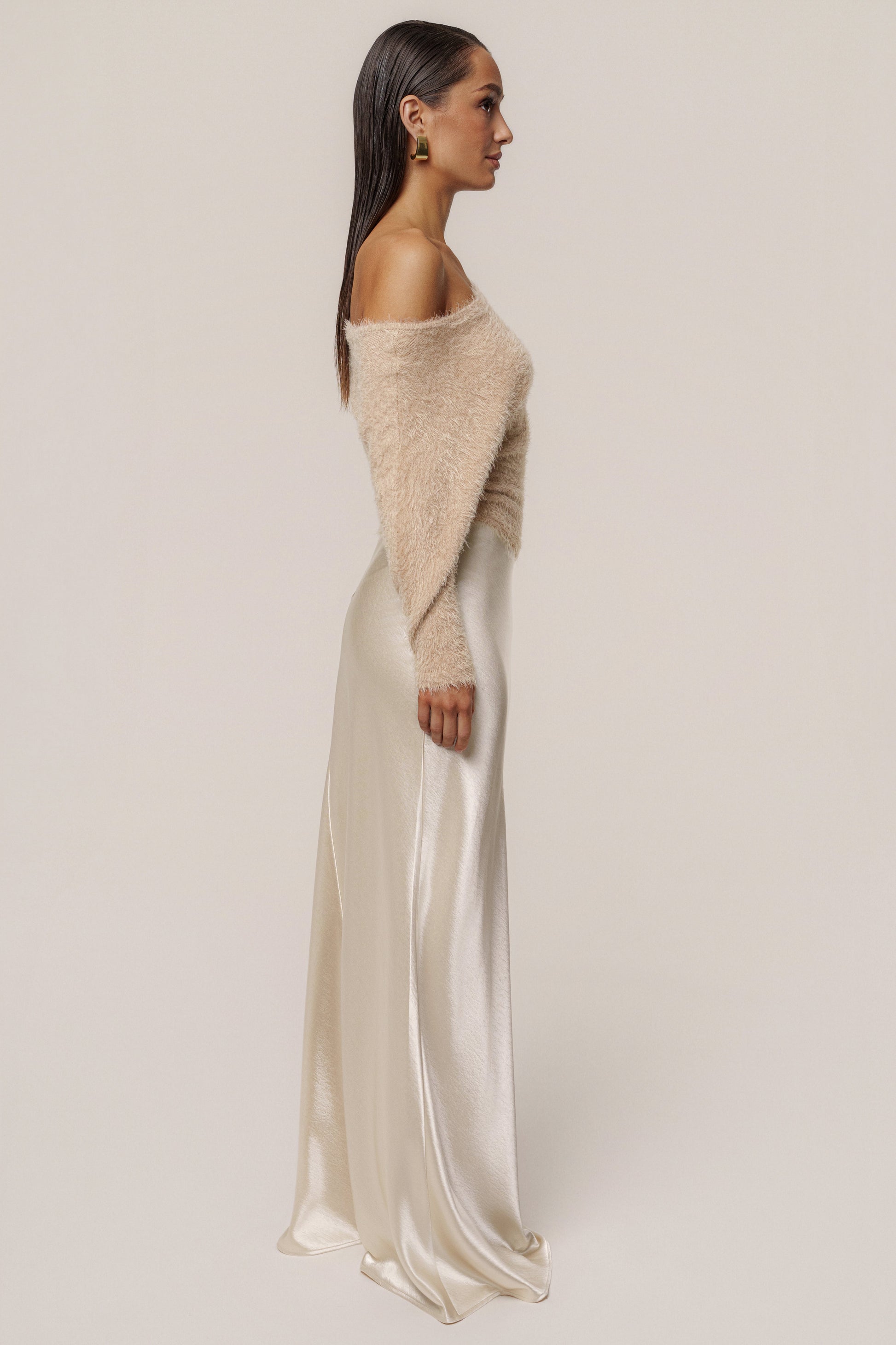 Champagne Tradition Satin Maxi Skirt JLUXLABEL