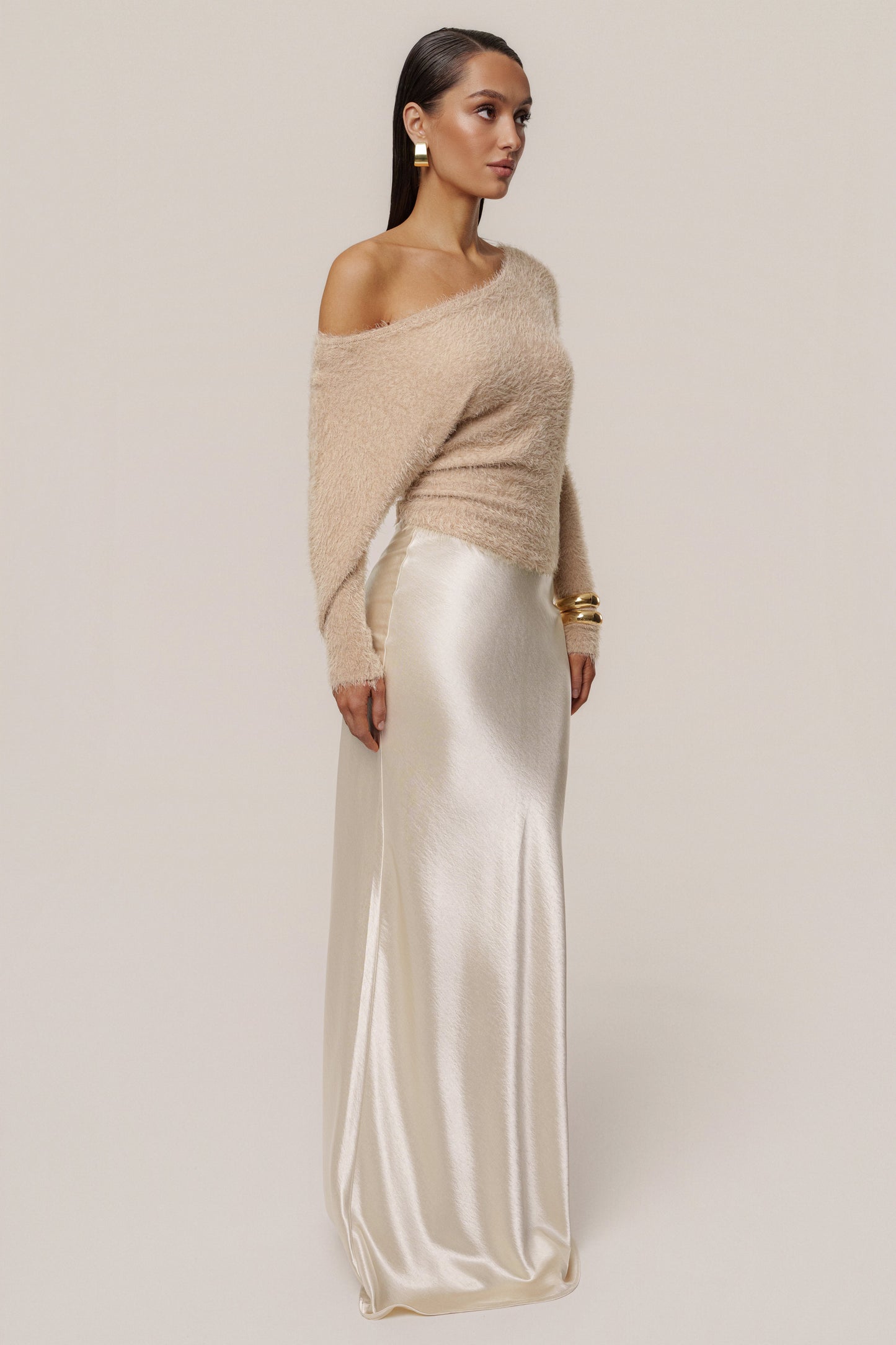 Champagne Tradition Satin Maxi Skirt JLUXLABEL