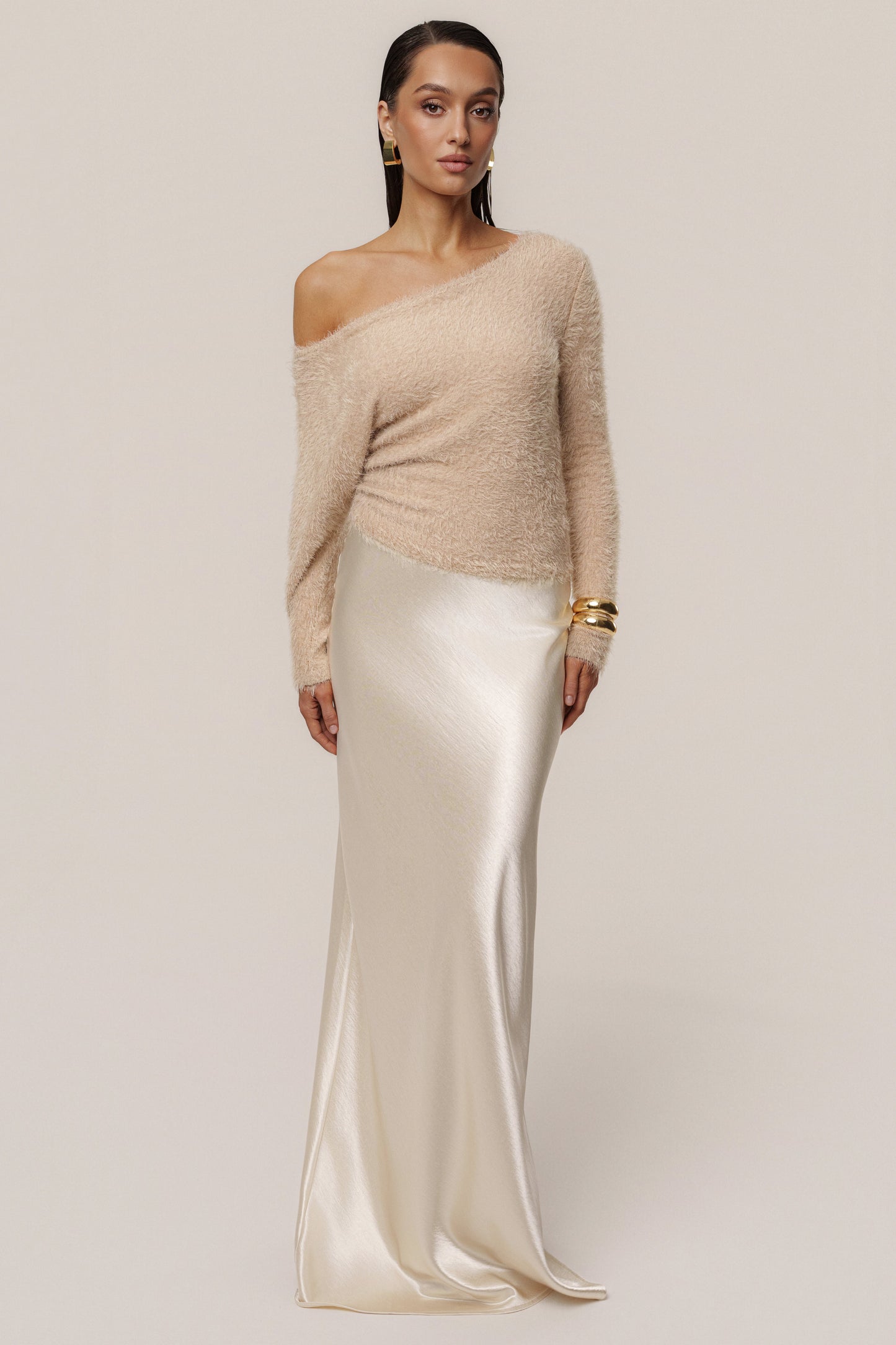 Champagne Tradition Satin Maxi Skirt JLUXLABEL