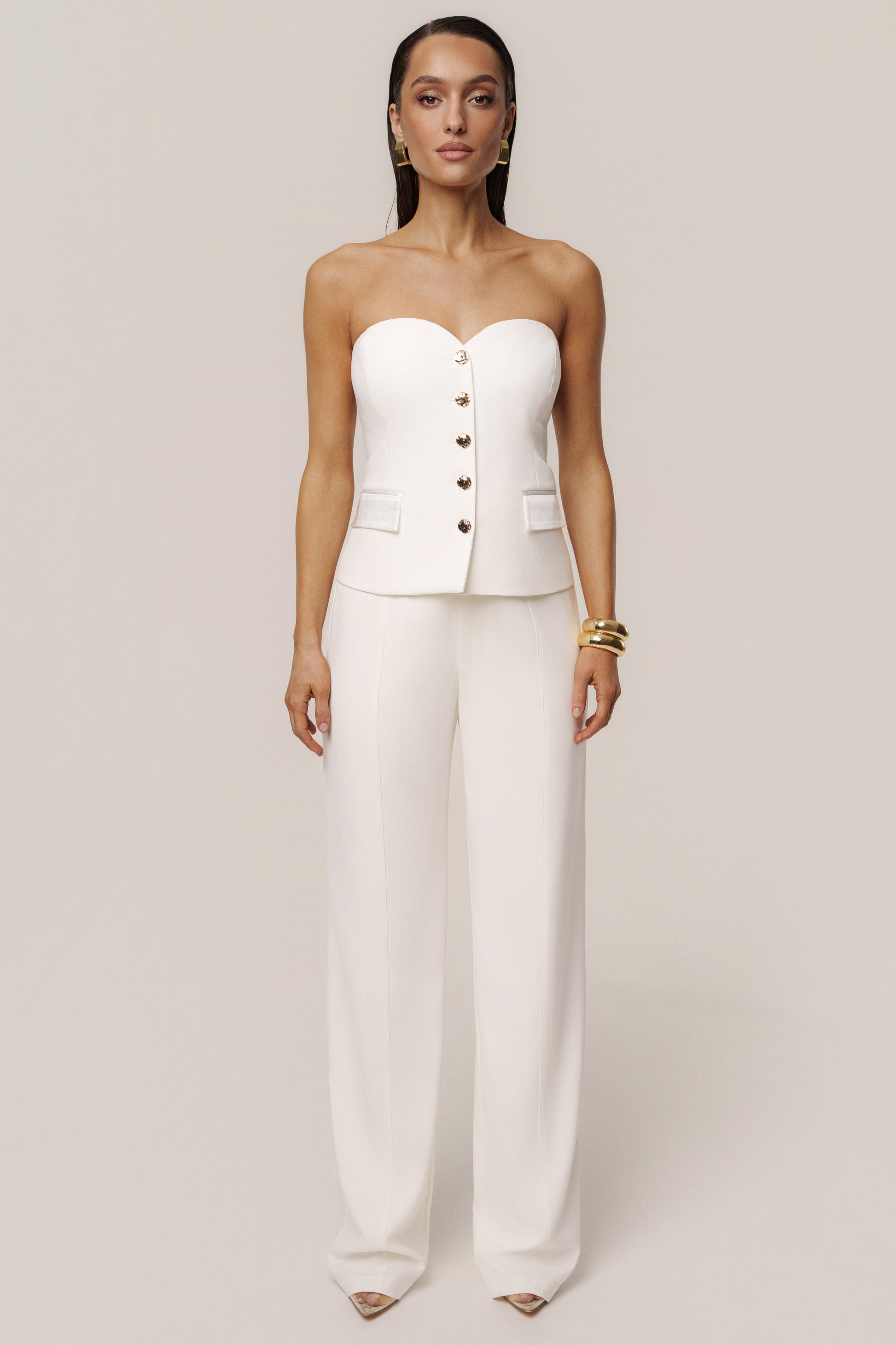 Ivory Button Front Vest JLUXLABEL