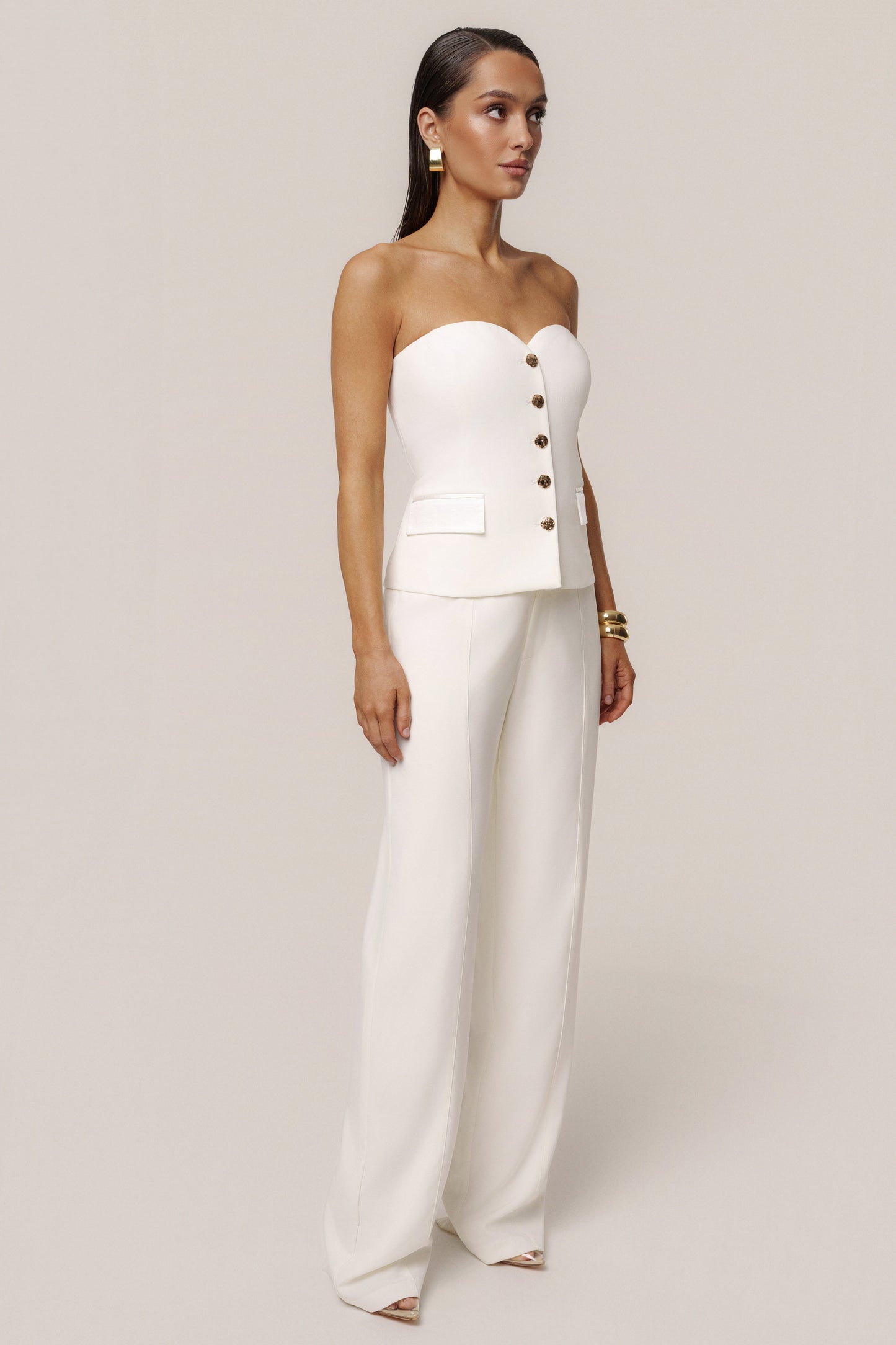 Ivory Button Front Vest JLUXLABEL