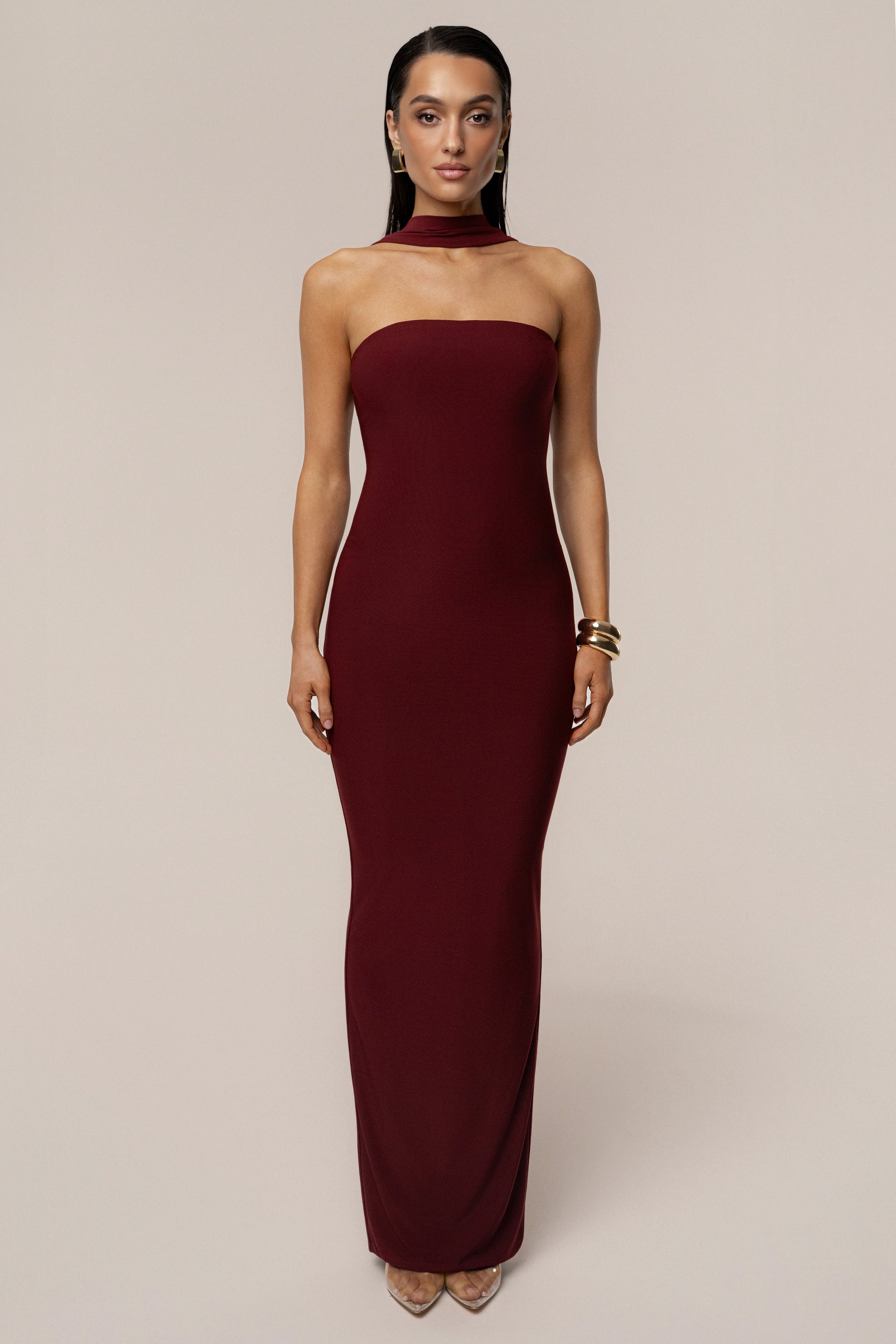 Burgundy Night Rose Maxi Dress JLUXLABEL