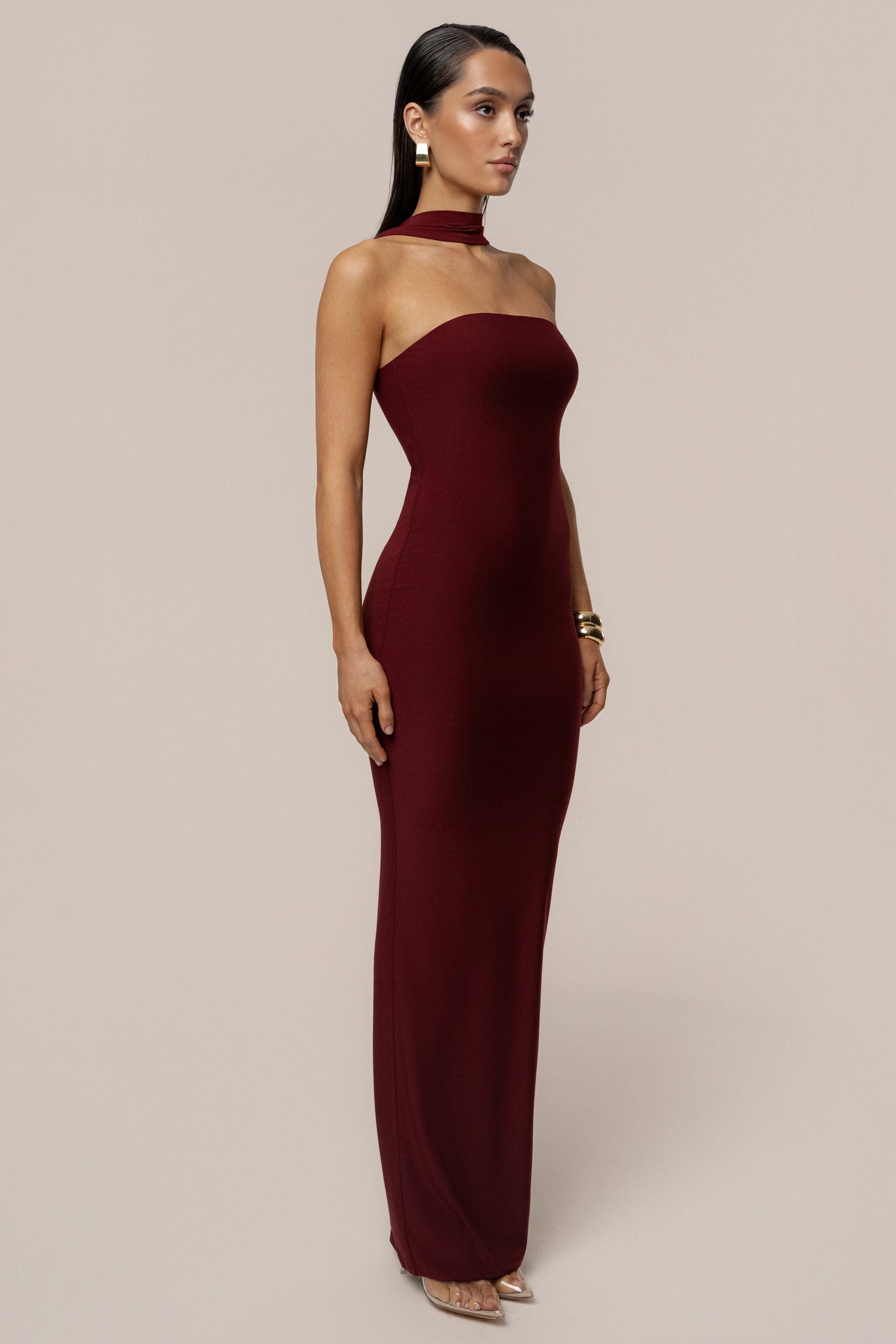 Burgundy Night Rose Maxi Dress JLUXLABEL