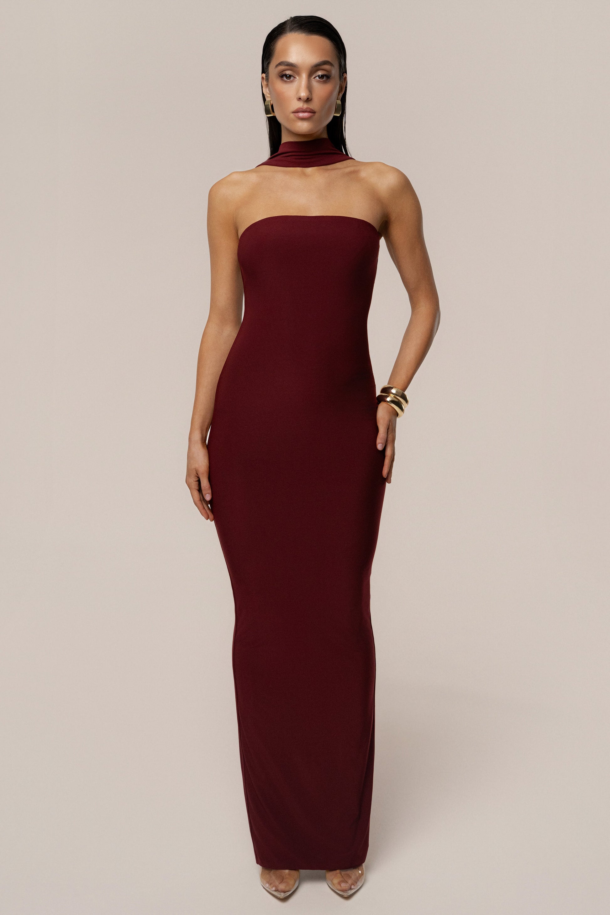 Burgundy Night Rose Maxi Dress JLUXLABEL