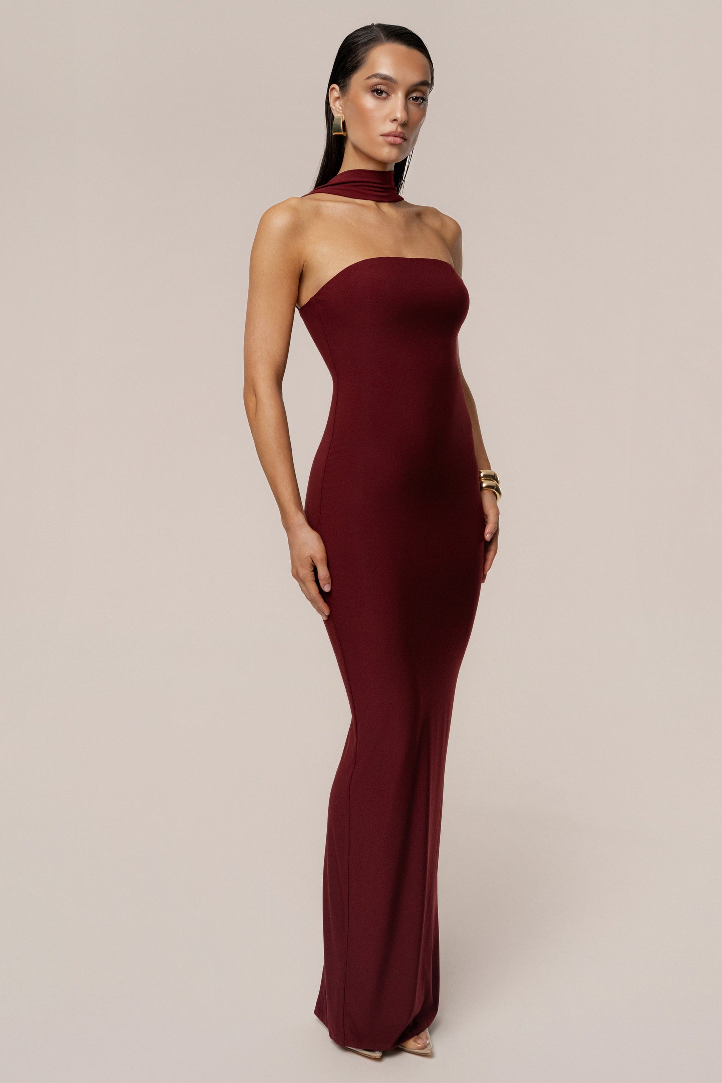 Burgundy Night Rose Maxi Dress JLUXLABEL