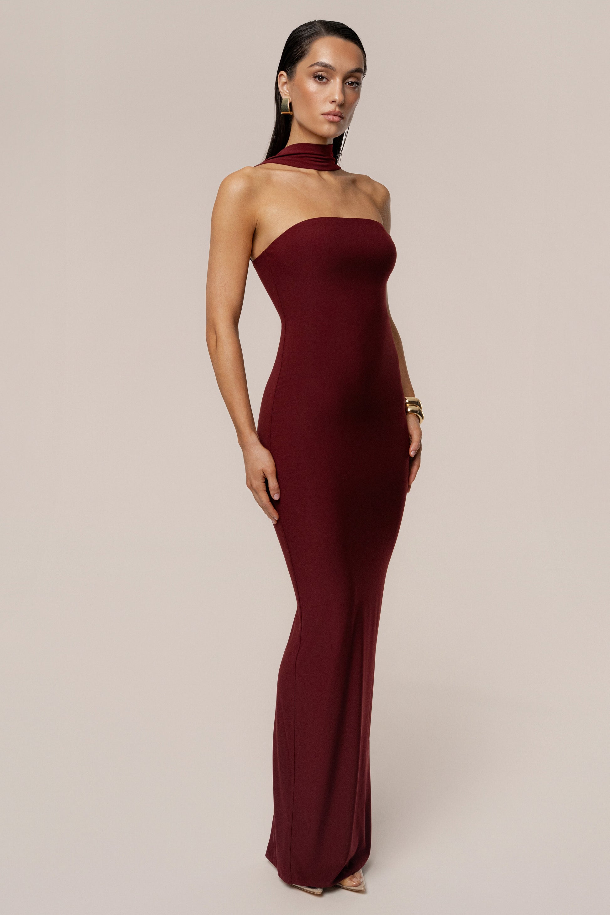 Burgundy Night Rose Maxi Dress JLUXLABEL
