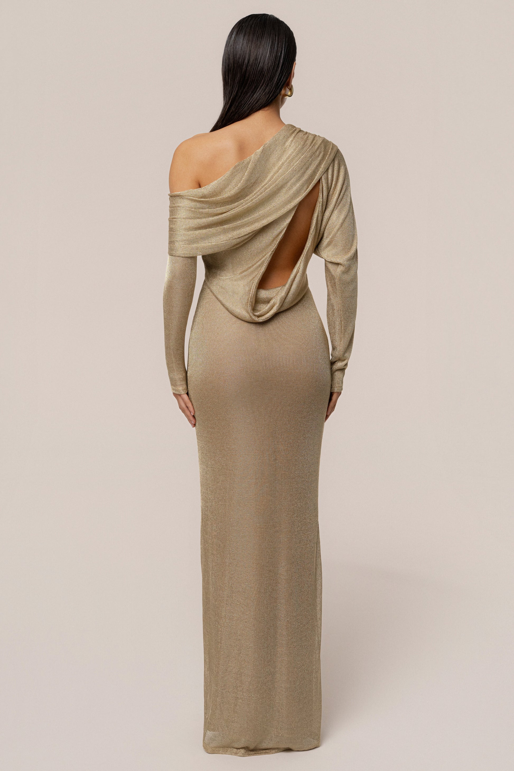 Gold Drape And Shine Maxi Dress JLUXLABEL