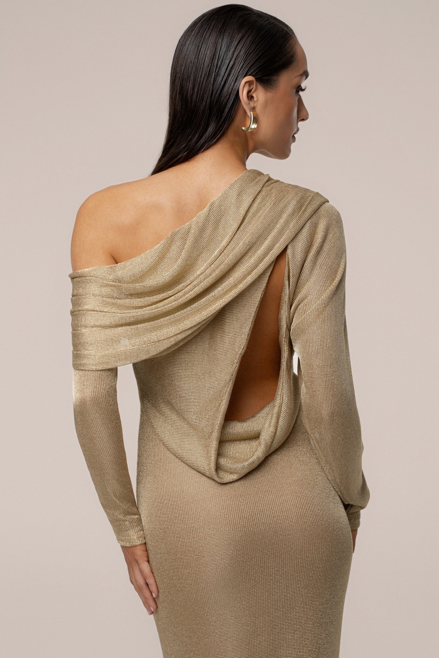 Gold Drape And Shine Maxi Dress JLUXLABEL