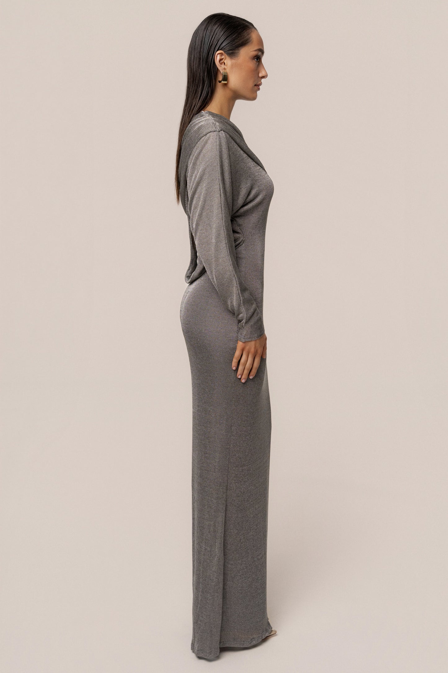 Silver Drape And Shine Maxi Dress JLUXLABEL