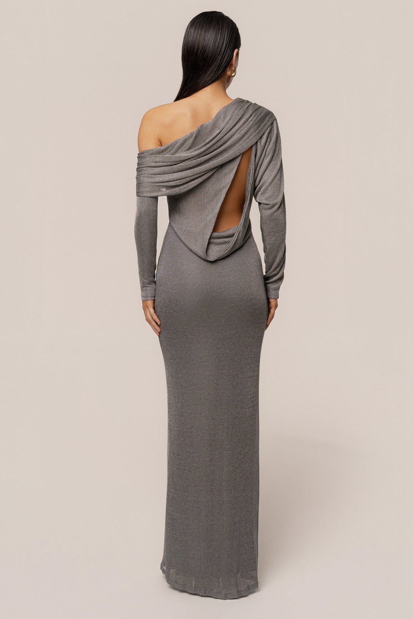 Silver Drape And Shine Maxi Dress JLUXLABEL