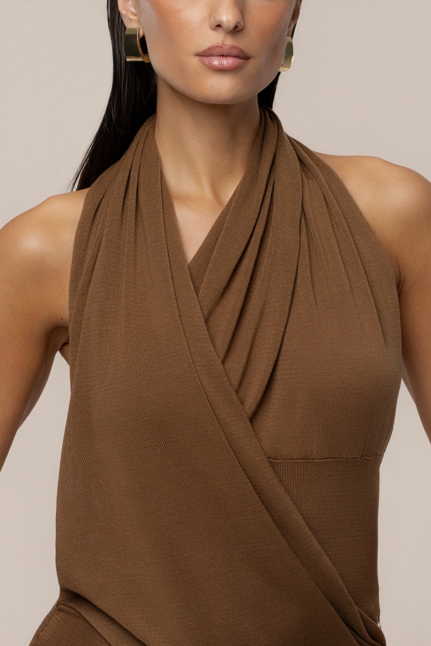 Caramel Miranda Draped Maxi Dress JLUXLABEL