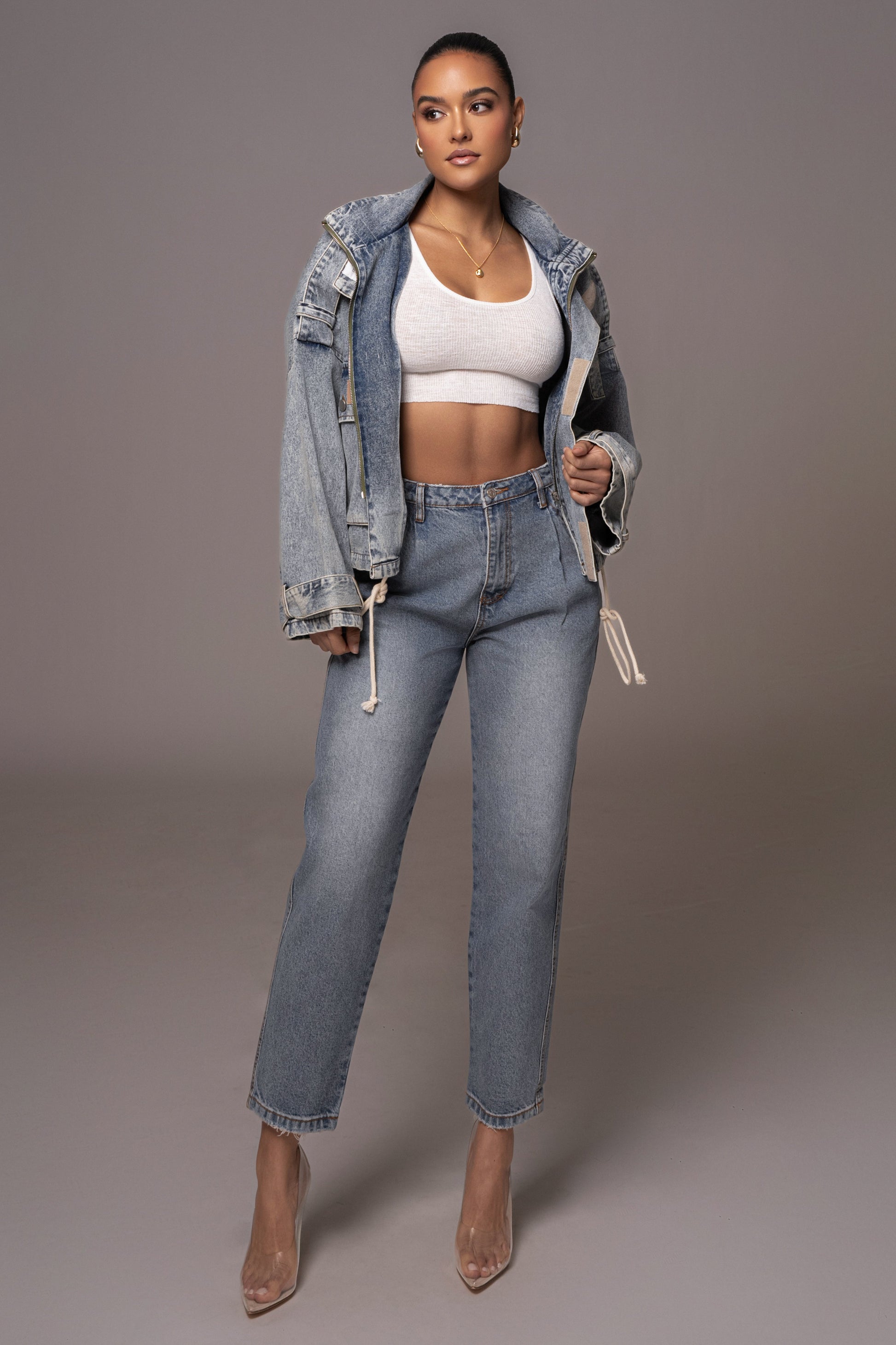 Medium Wash Esther Utility Denim Jacket JLUXLABEL