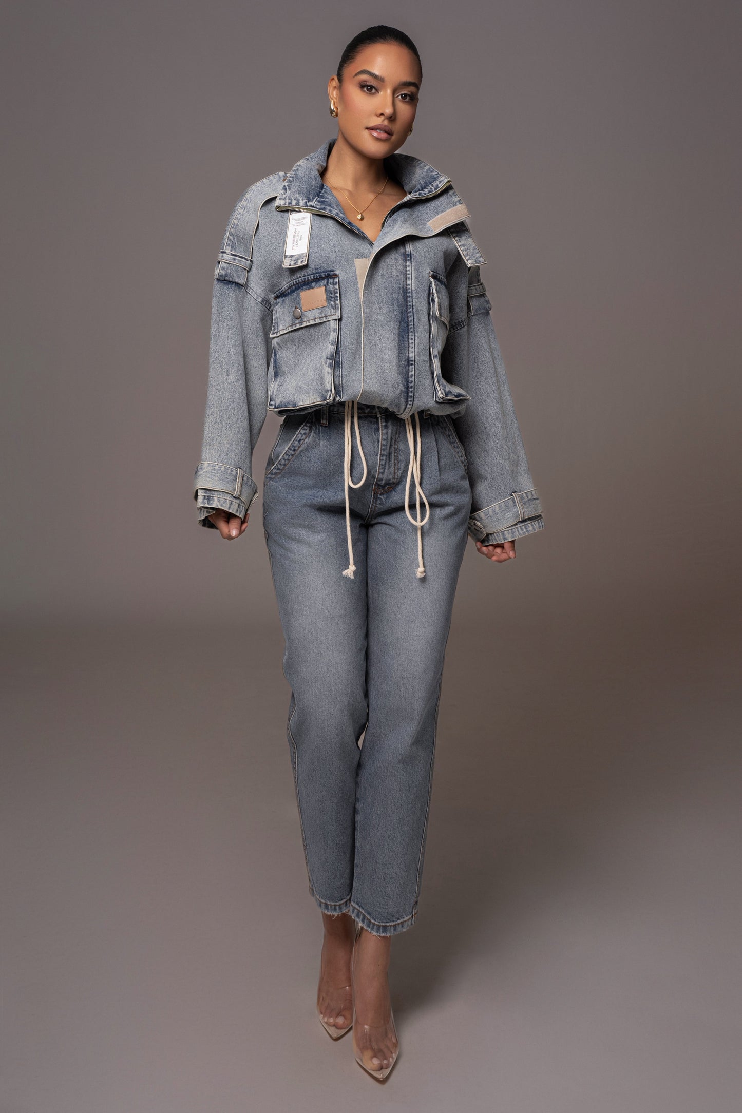 Medium Wash Esther Utility Denim Jacket JLUXLABEL