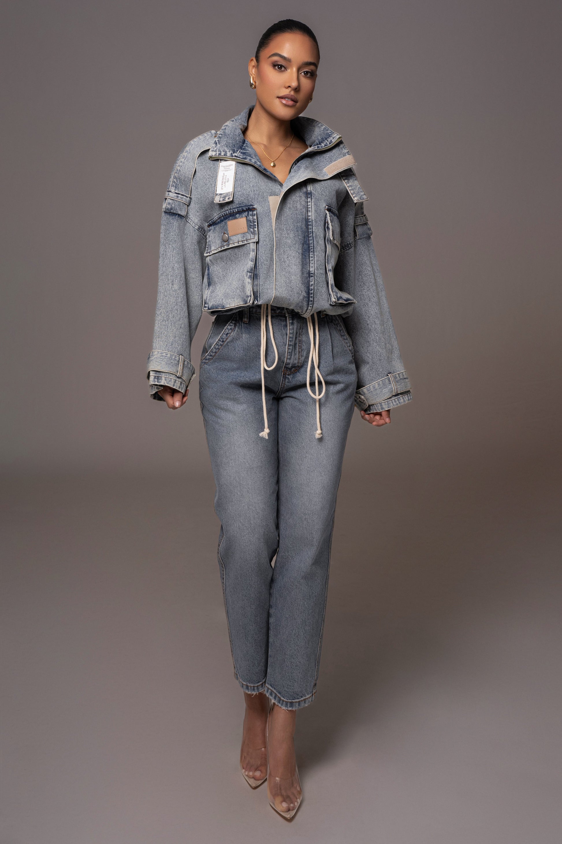 Medium Wash Esther Utility Denim Jacket JLUXLABEL