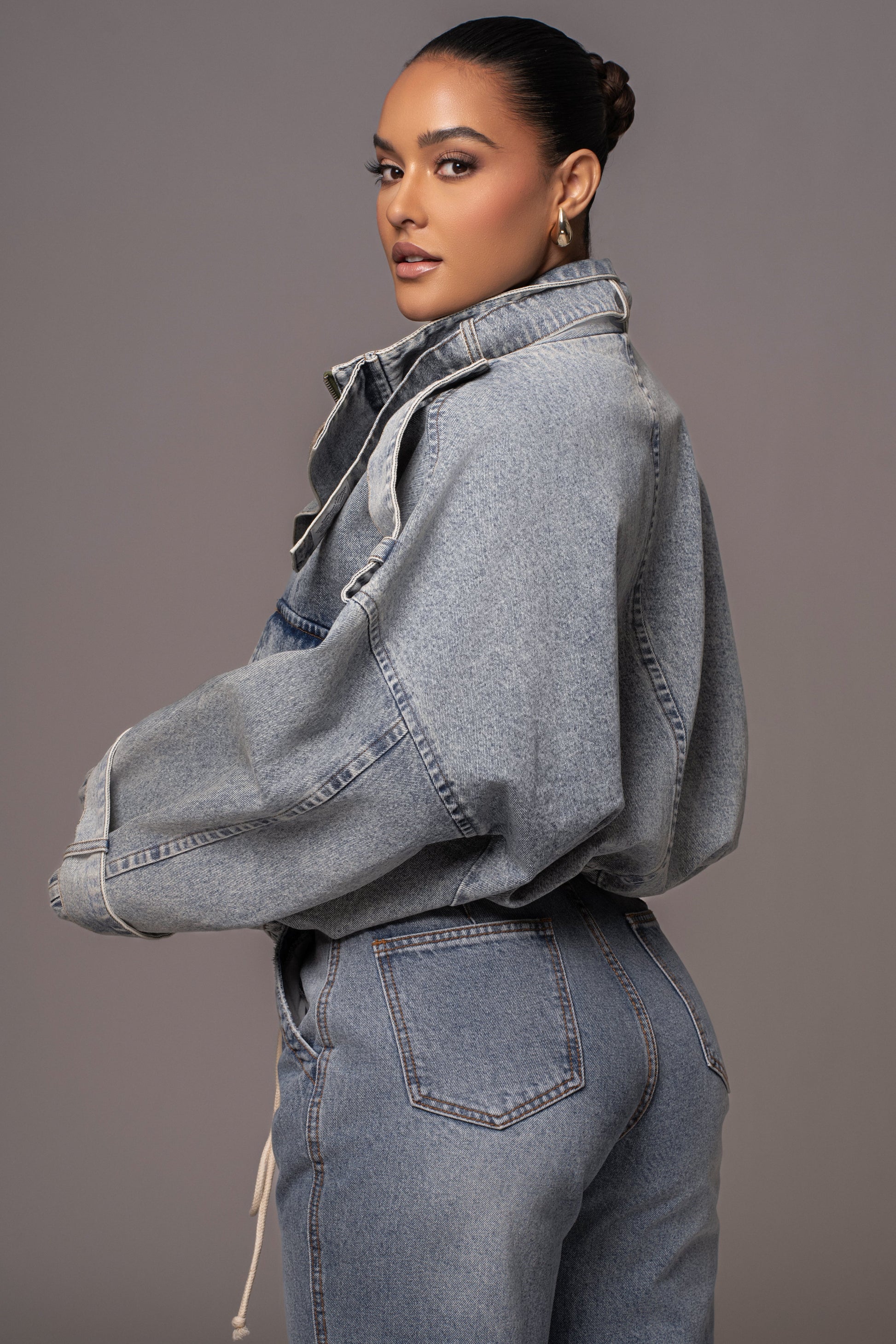 Medium Wash Esther Utility Denim Jacket JLUXLABEL