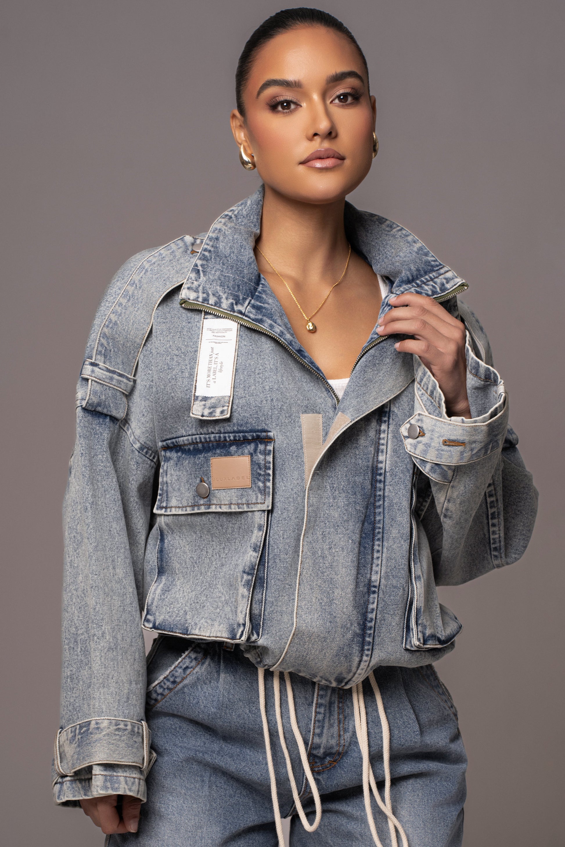 Medium Wash Esther Utility Denim Jacket JLUXLABEL