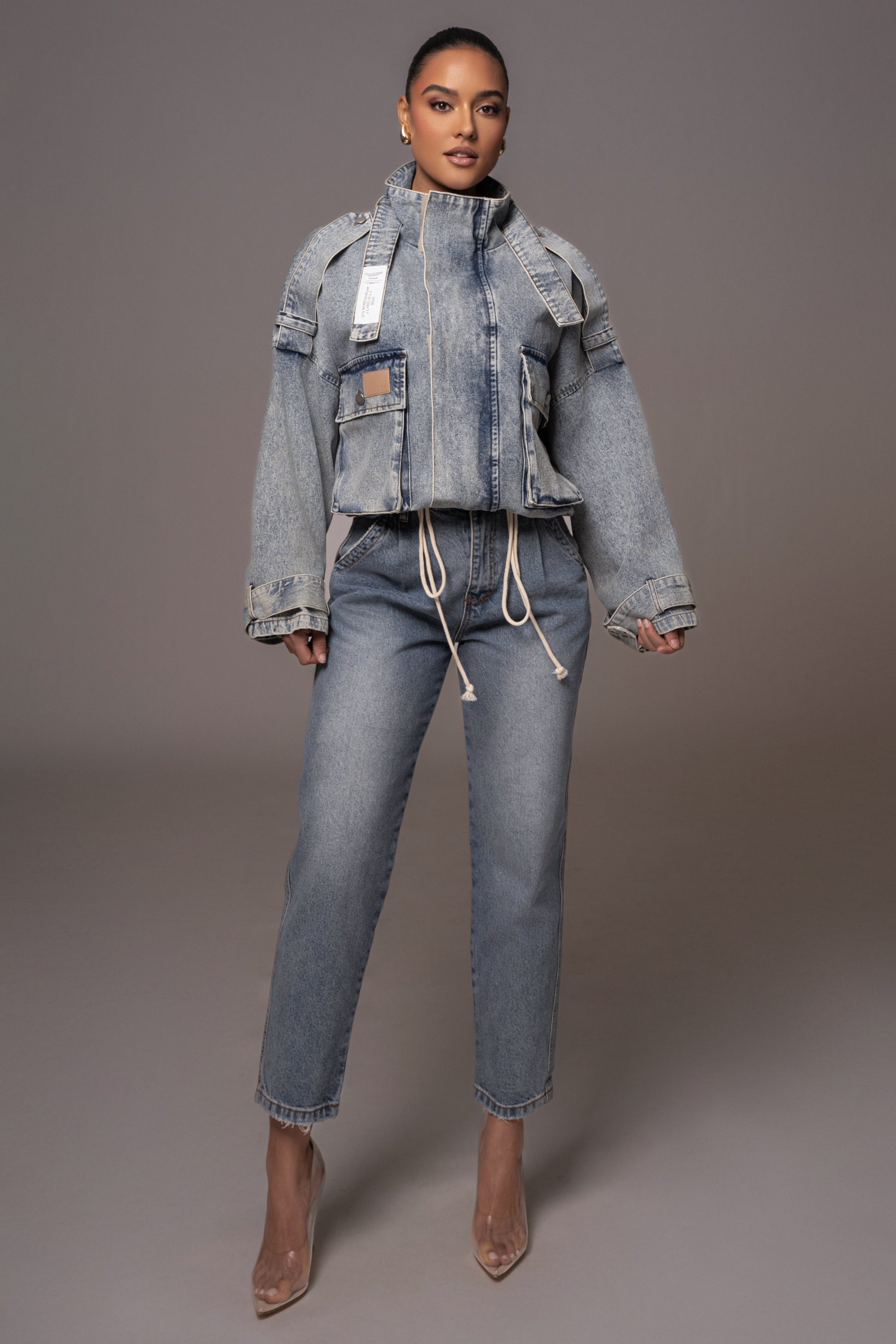Medium Wash Esther Utility Denim Jacket JLUXLABEL