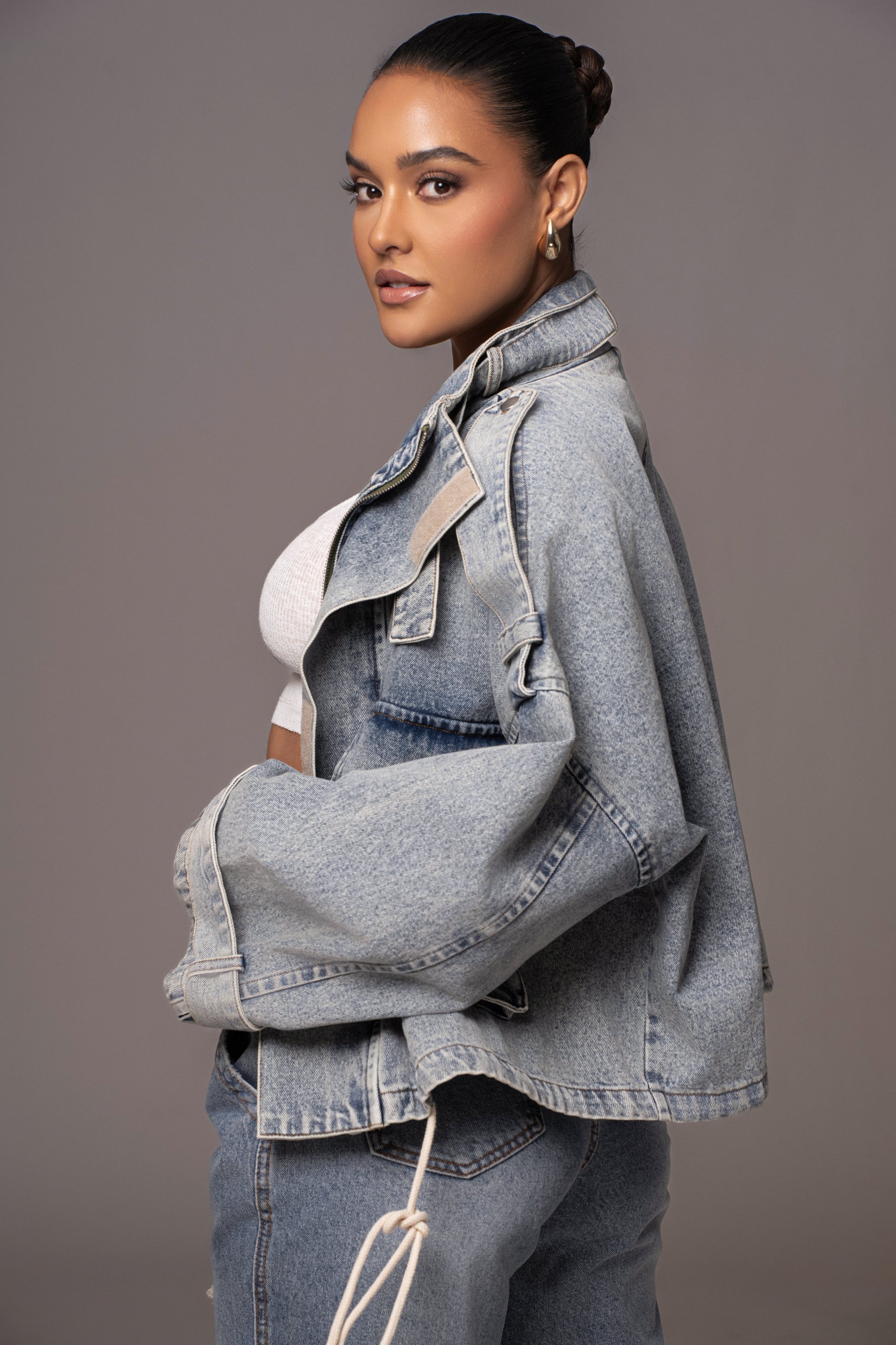 Medium Wash Esther Utility Denim Jacket JLUXLABEL