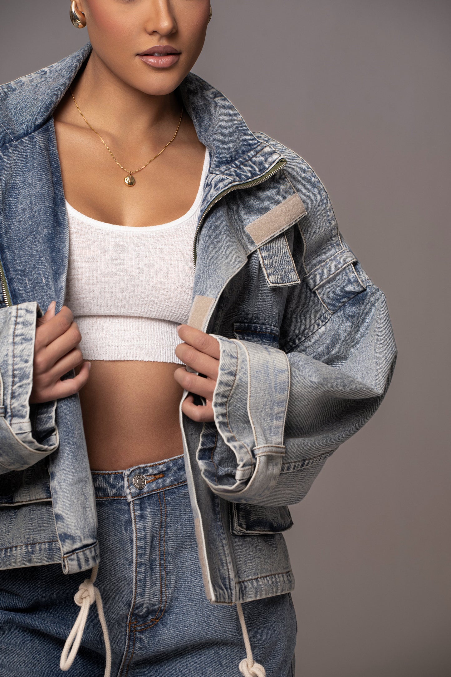 Medium Wash Esther Utility Denim Jacket JLUXLABEL
