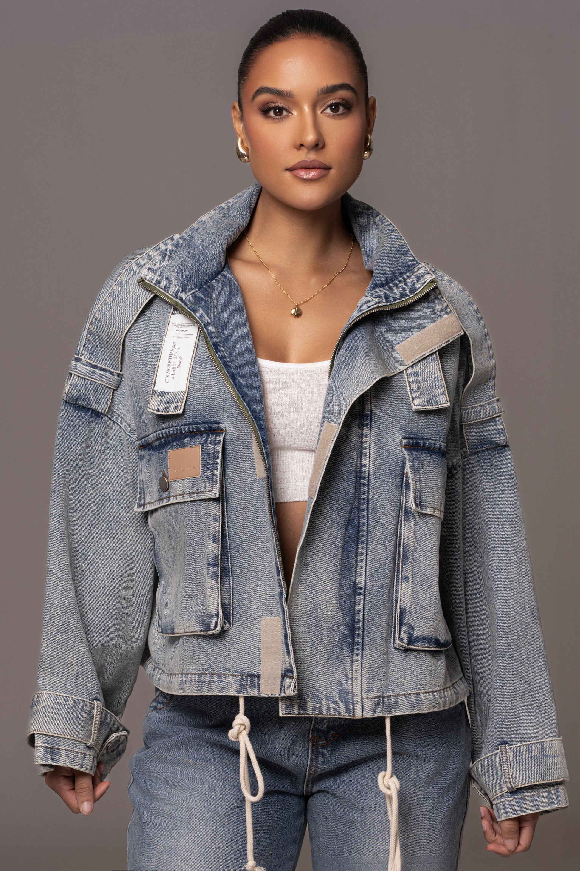 Medium Wash Esther Utility Denim Jacket JLUXLABEL