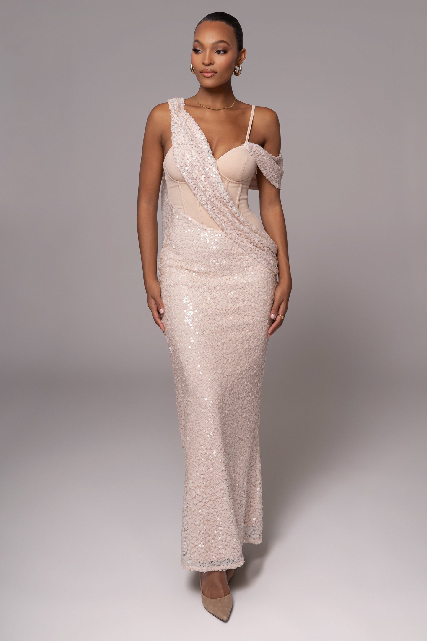 Blush Amani Draped Sequin Maxi Dress JLUXLABEL