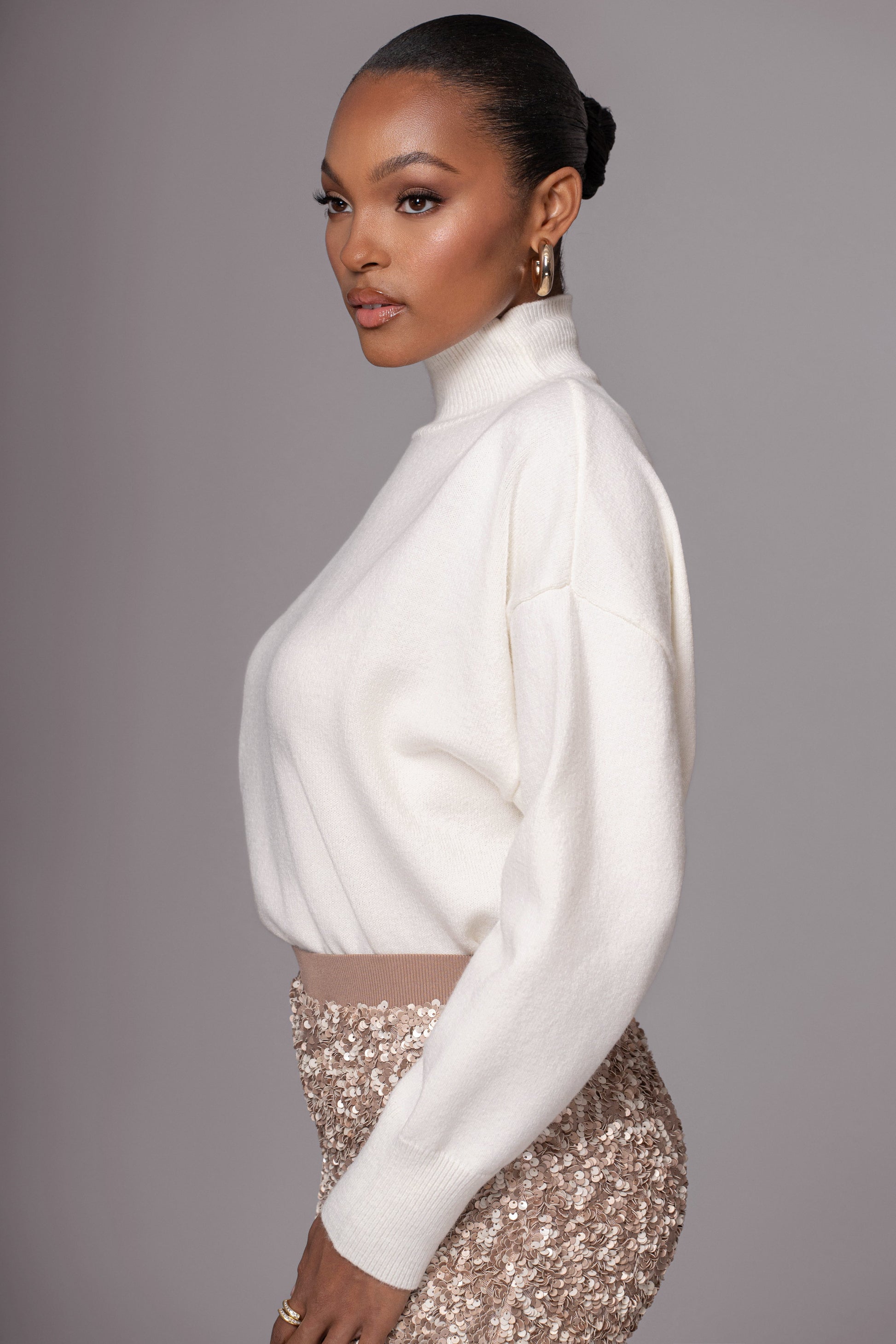 Ivory Turtleneck Sweater Top JLUXLABEL