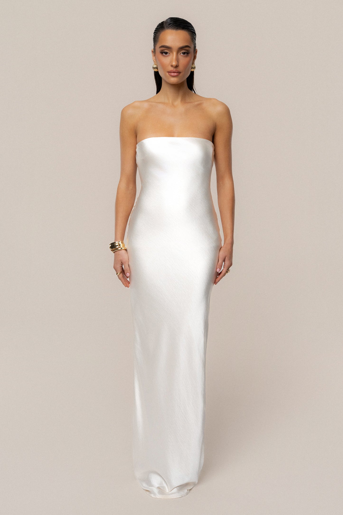 Ivory Regal Rising Satin Maxi Dress JLUXLABEL