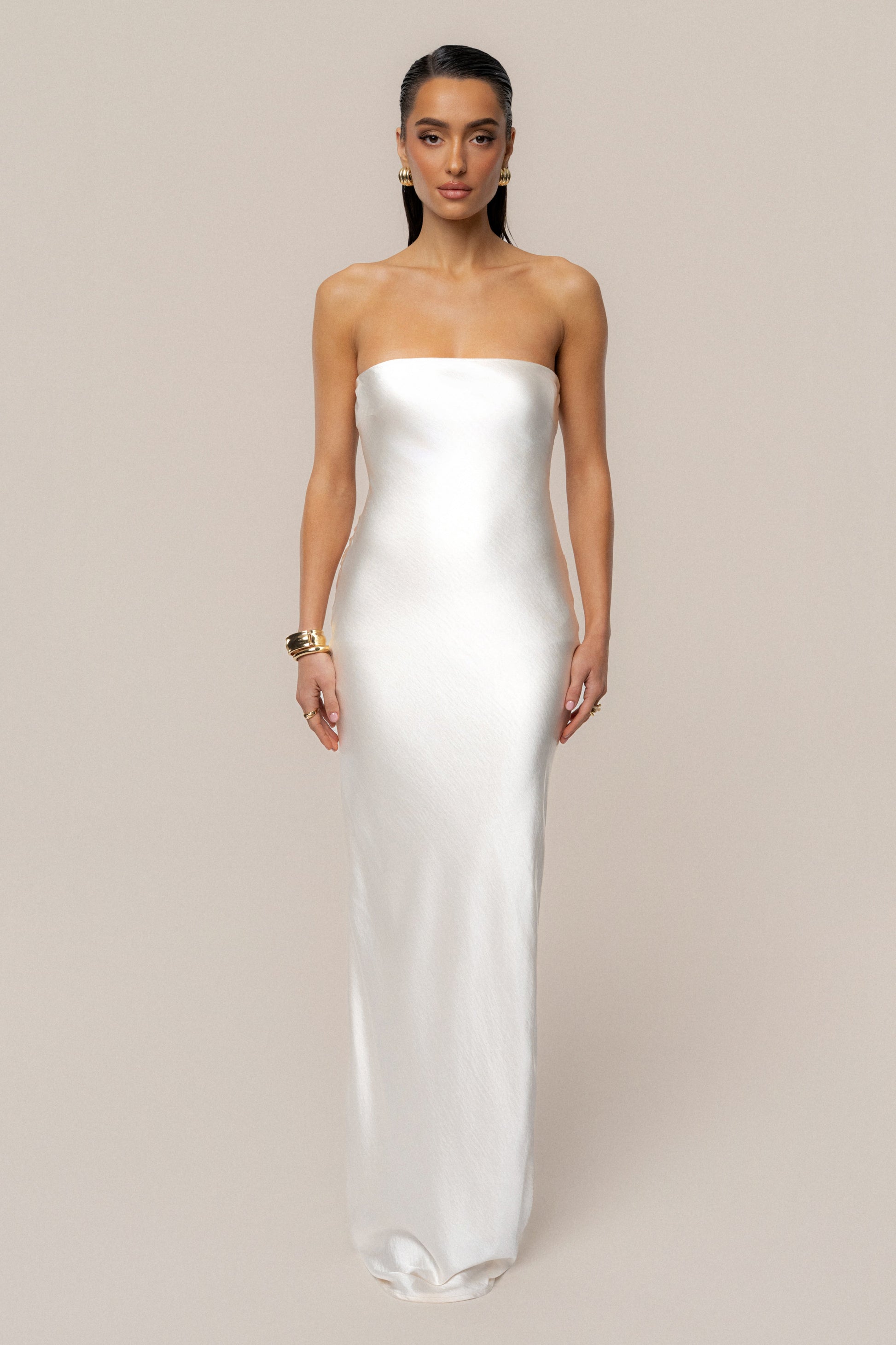 Ivory Regal Rising Satin Maxi Dress JLUXLABEL