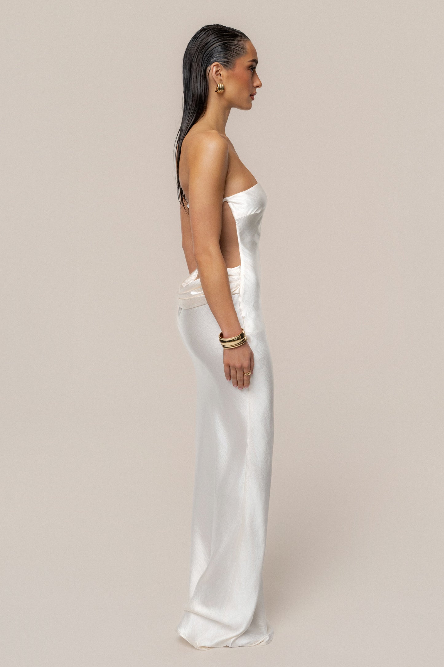 Ivory Regal Rising Satin Maxi Dress JLUXLABEL