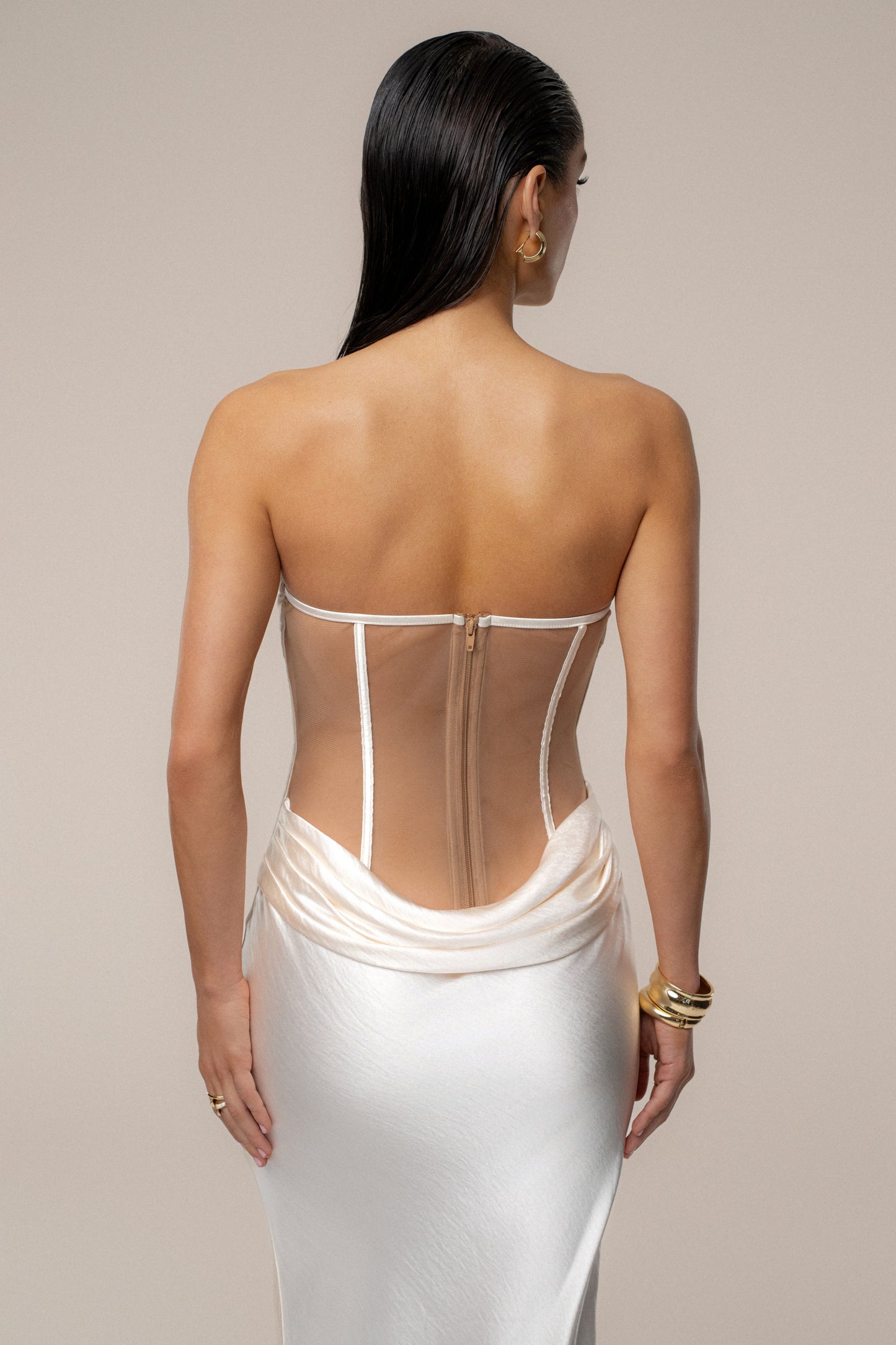 Ivory Regal Rising Satin Maxi Dress JLUXLABEL