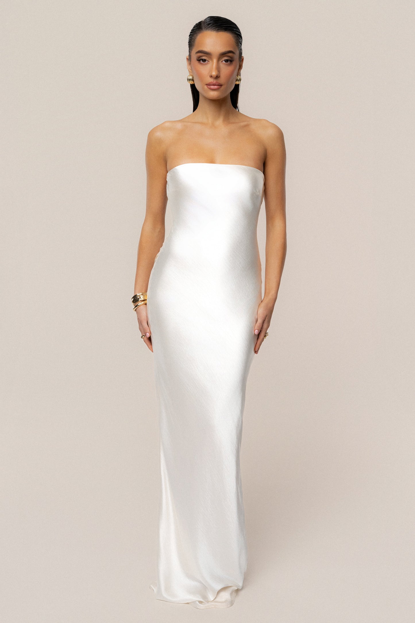 Ivory Regal Rising Satin Maxi Dress JLUXLABEL