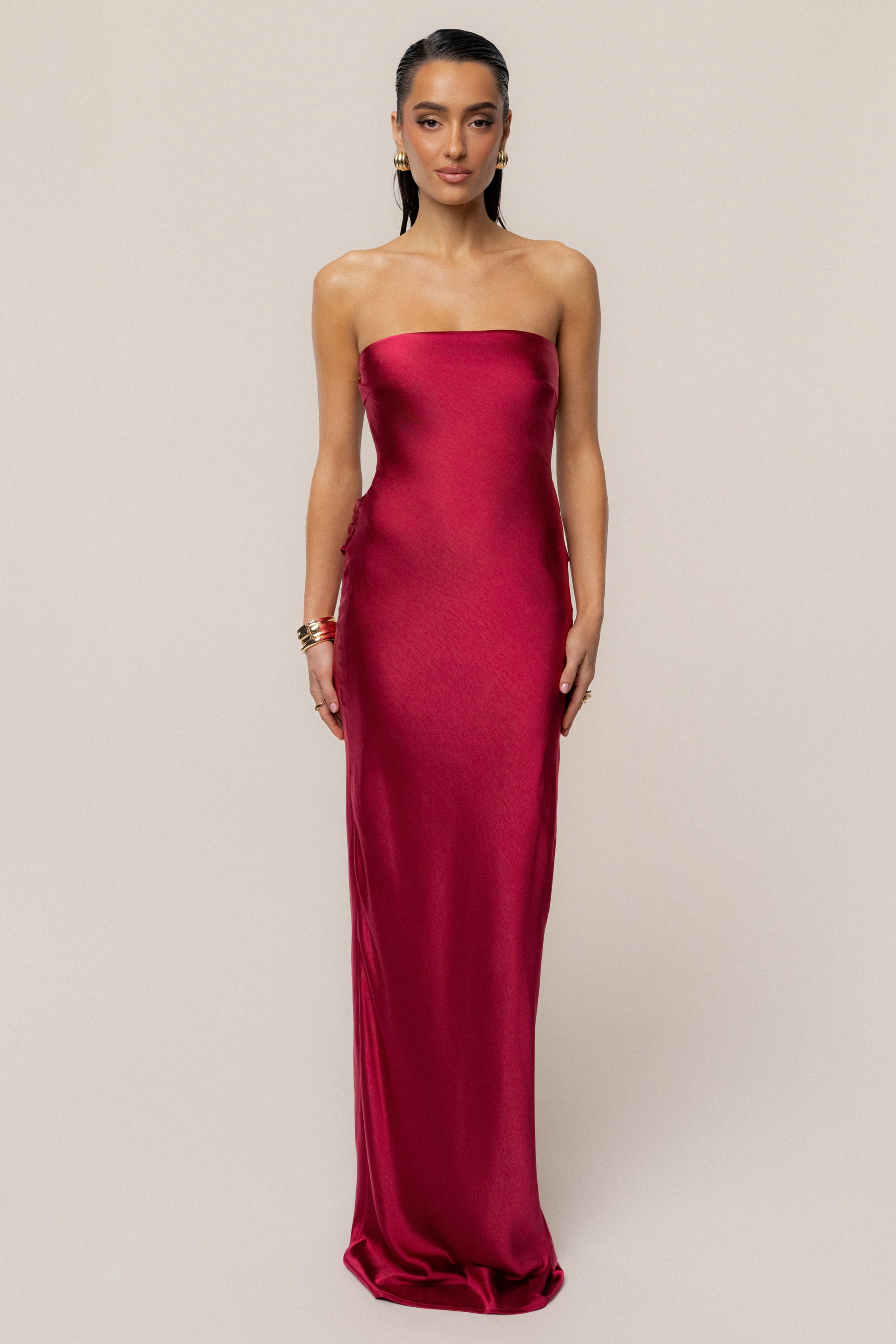Red Regal Rising Satin Maxi Dress JLUXLABEL