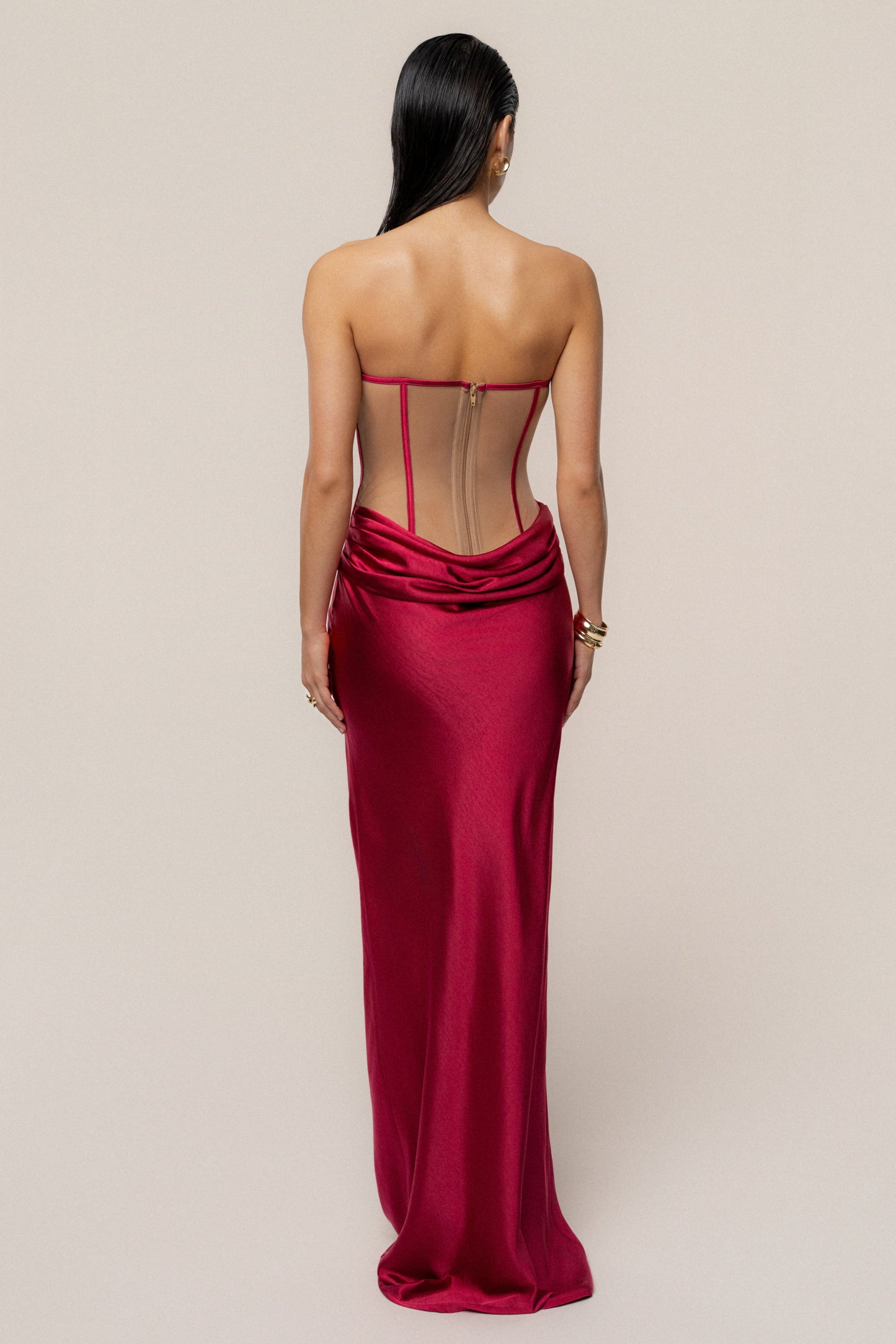 Red Regal Rising Satin Maxi Dress JLUXLABEL