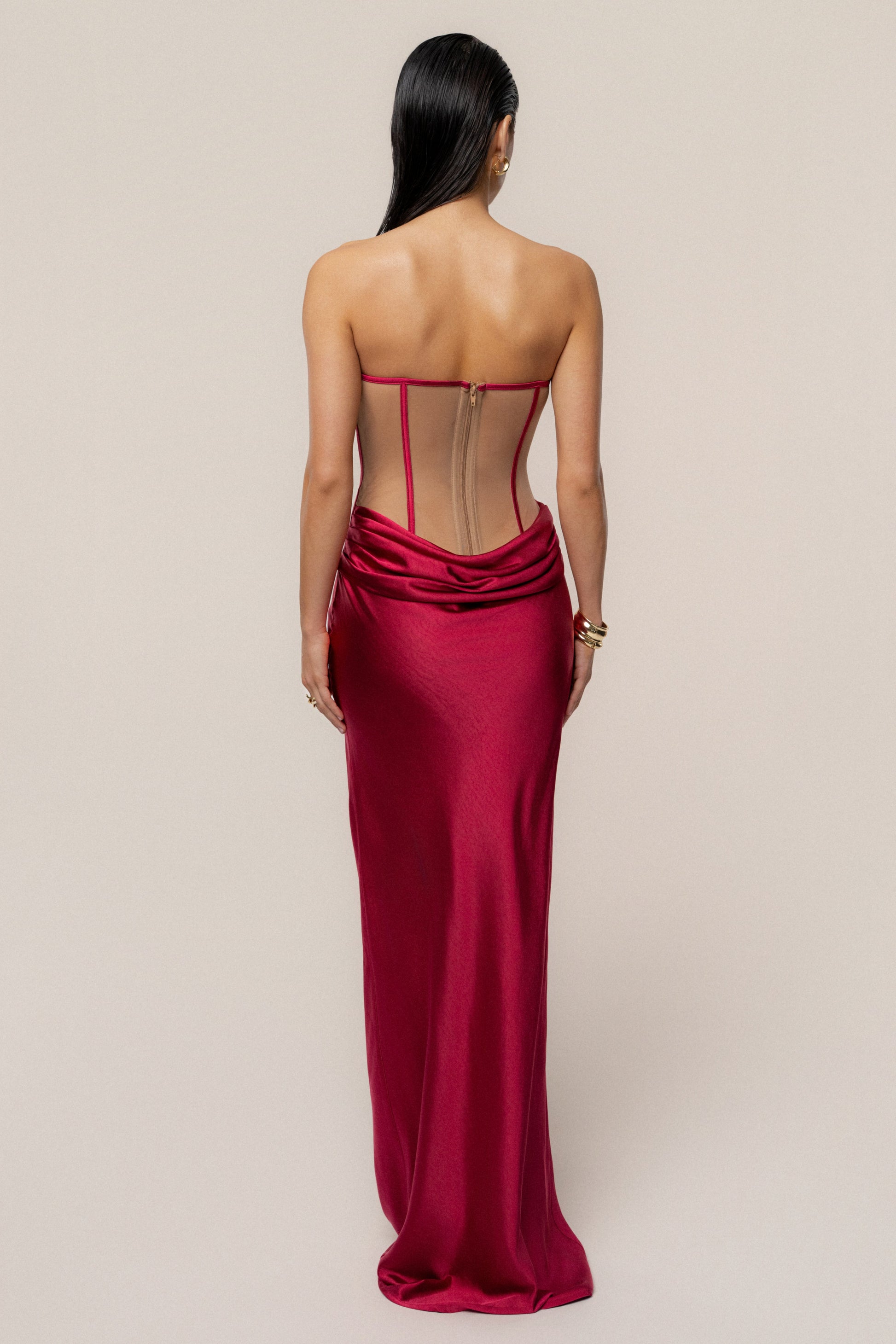 Red Regal Rising Satin Maxi Dress JLUXLABEL